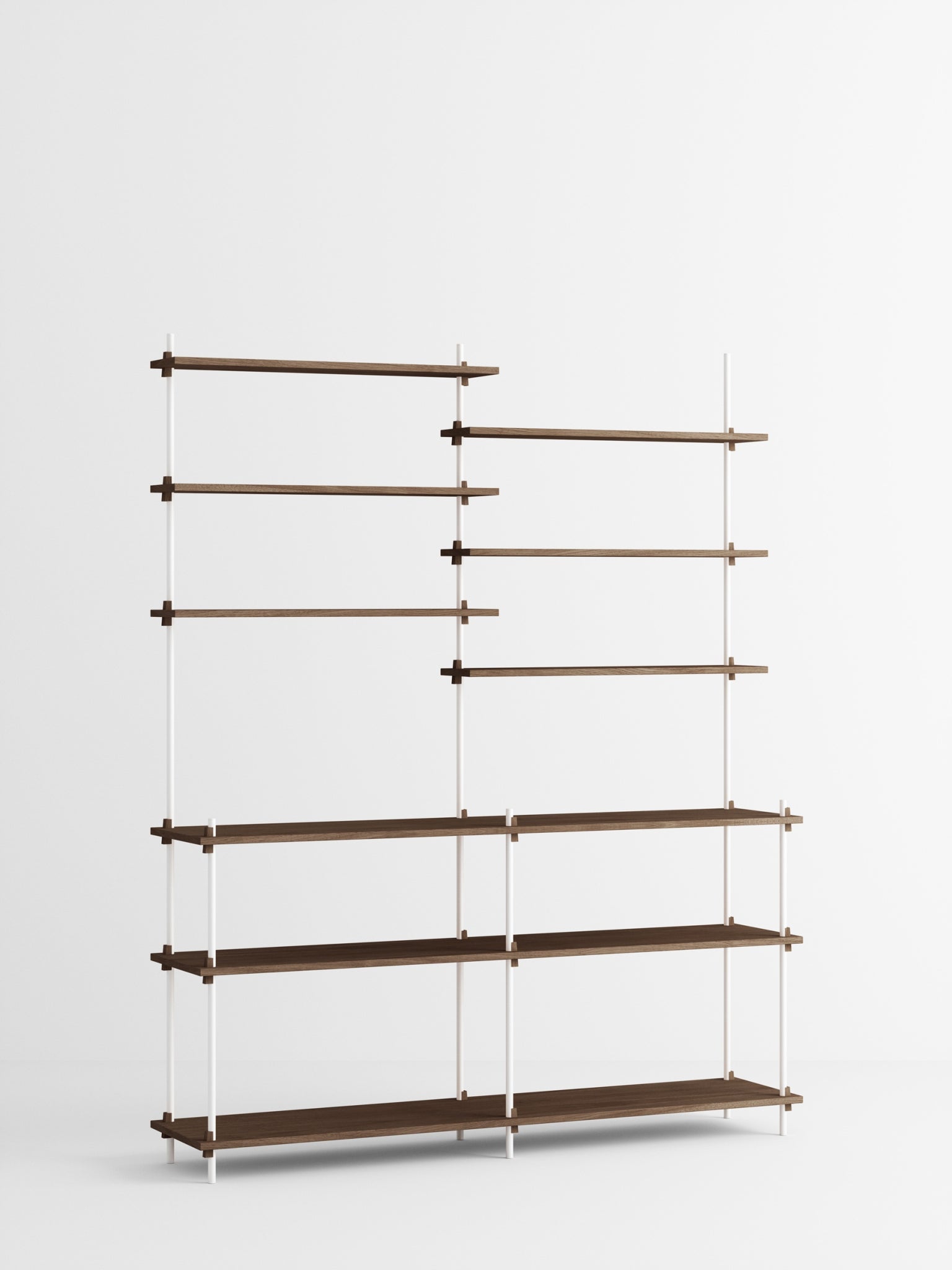 Moebe Shelving Set S.200.2.d, Smoked Oak Shelves, White Legs (fsc Mix Credit)