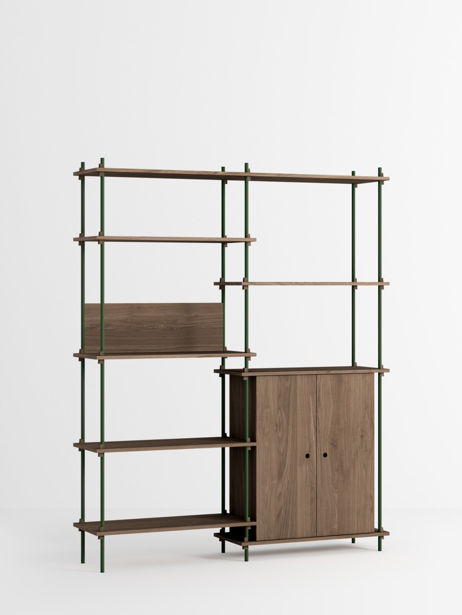 Moebe Shelving Set S.200.2.i, Smoked Oak Shelves, Pine Green Legs (fsc Mix Credit)