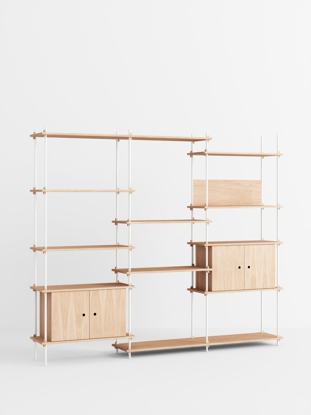 Moebe Shelving Set S.200.3.b, Oak Shelves, White Legs (fsc Mix Credit)