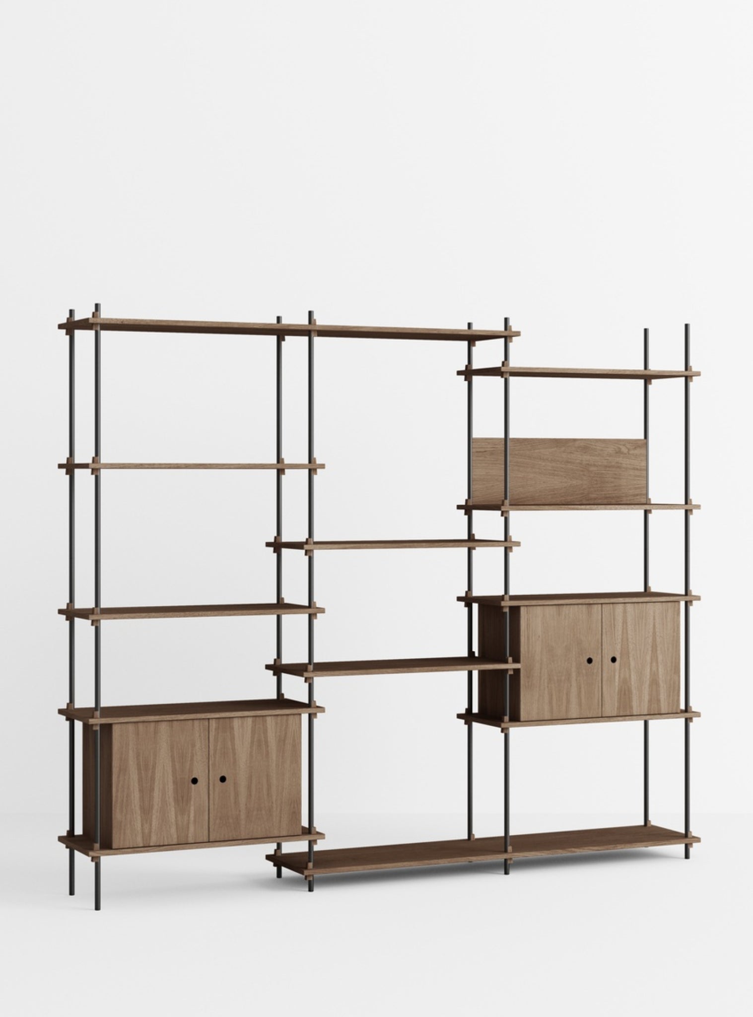 Moebe Shelving Set S.200.3.b, Smoked Oak Shelves, Black Legs (fsc Mix Credit)