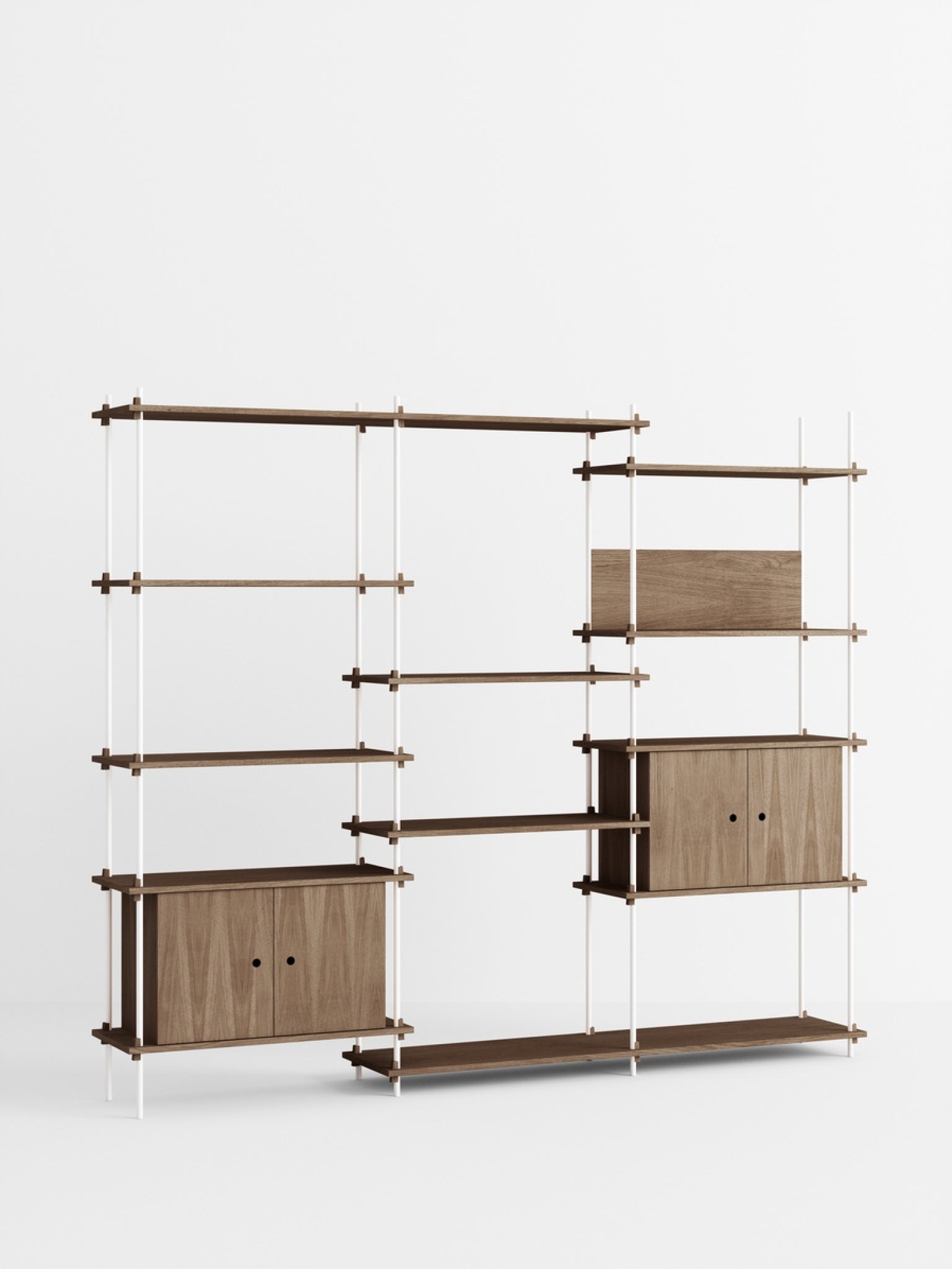 Moebe Shelving Set S.200.3.b, Smoked Oak Shelves, White Legs (fsc Mix Credit)