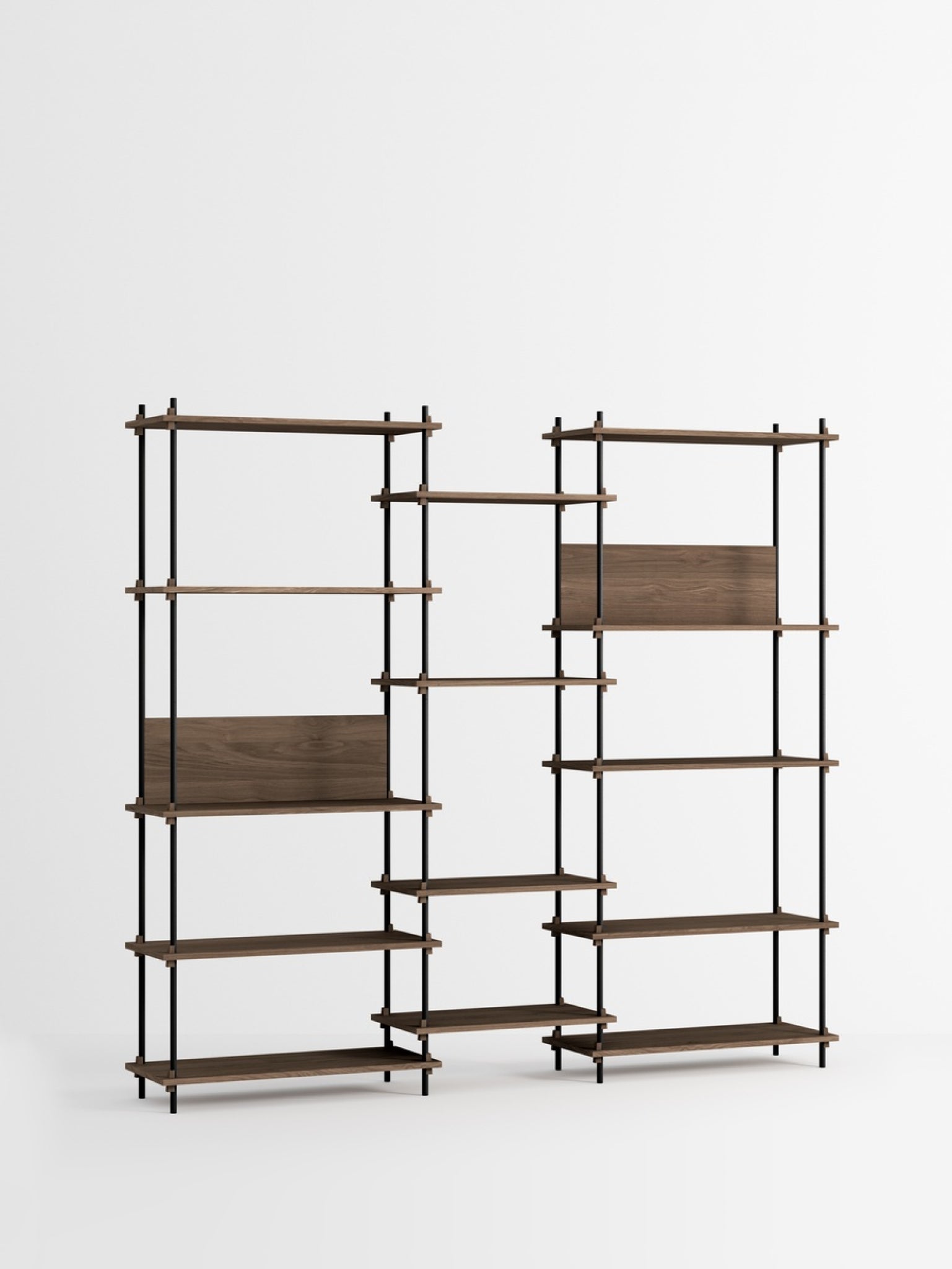 Moebe Shelving Set S.200.3.e, Smoked Oak Shelves, Black Legs (fsc Mix Credit)