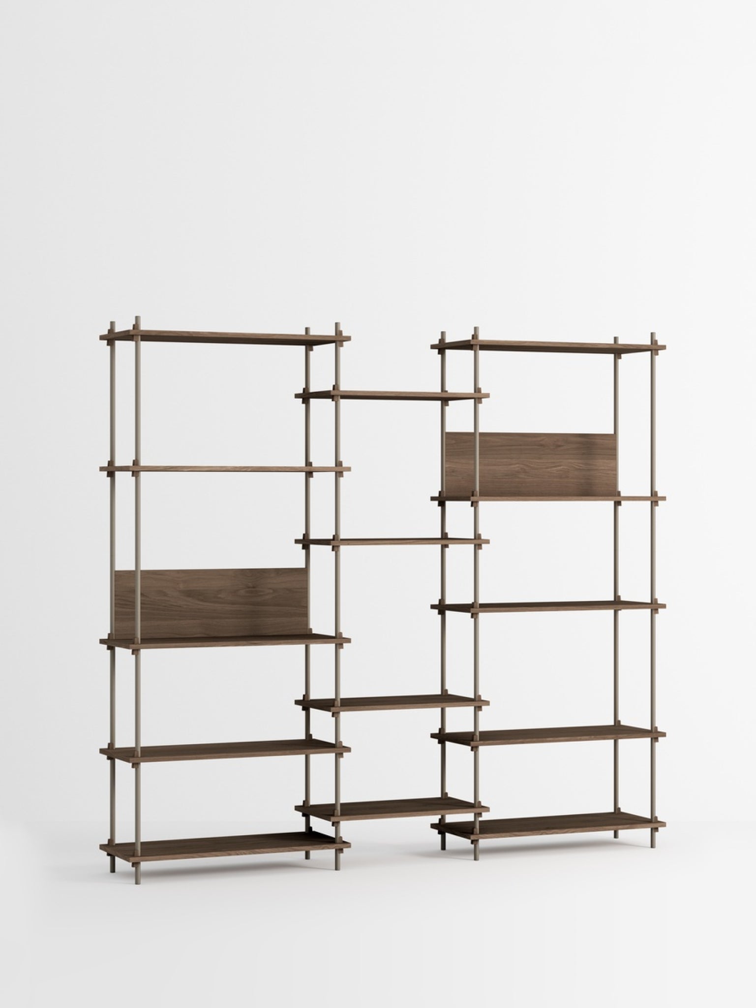 Moebe Shelving Set S.200.3.e, Smoked Oak Shelves, Warm Grey Legs (fsc Mix Credit)