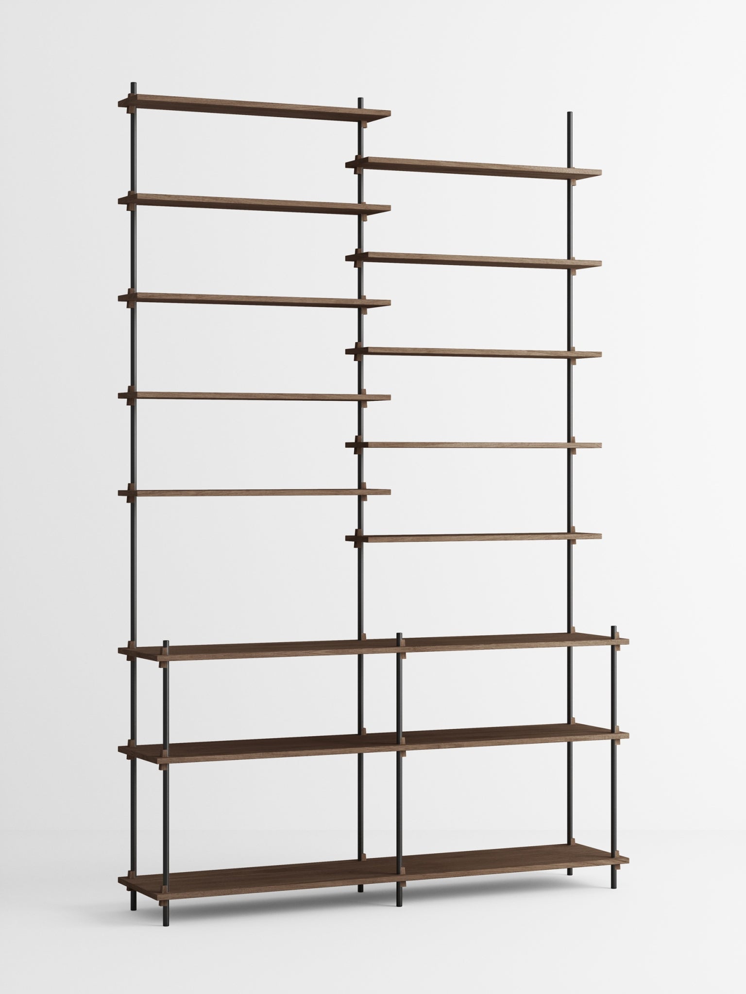 Moebe Shelving Set S.255.2.d, Smoked Oak Shelves, Black Legs (fsc Mix Credit)