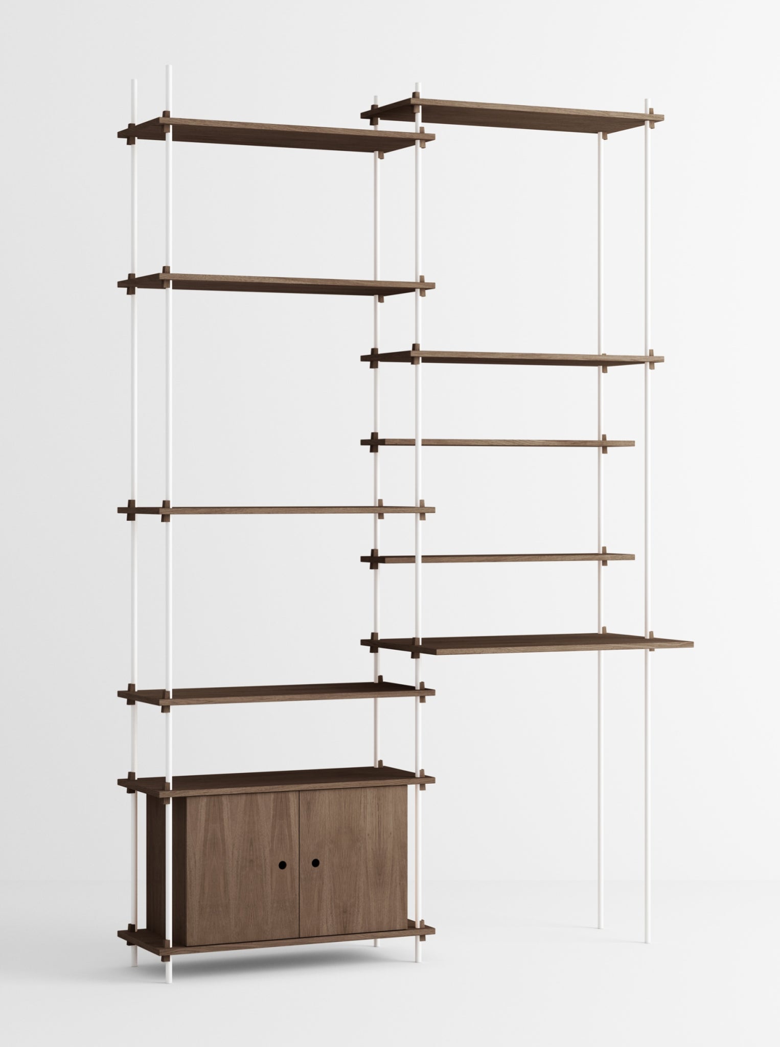 Moebe Shelving Set S.255.2.f, Smoked Oak Shelves, White Legs (fsc Mix Credit)