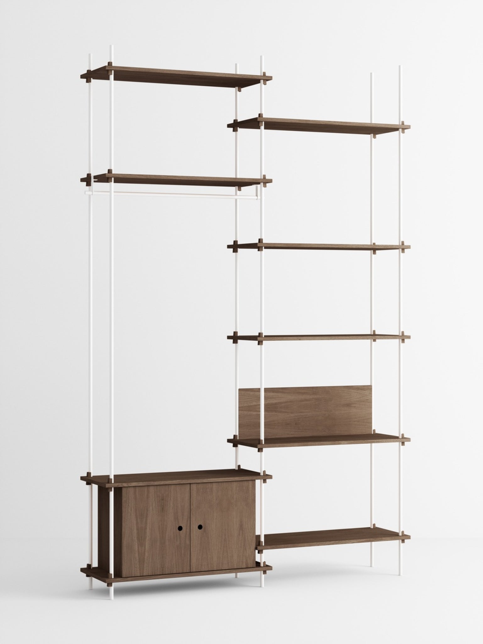 Moebe Shelving Set S.255.2.g, Smoked Oak Shelves, White Legs (fsc Mix Credit)