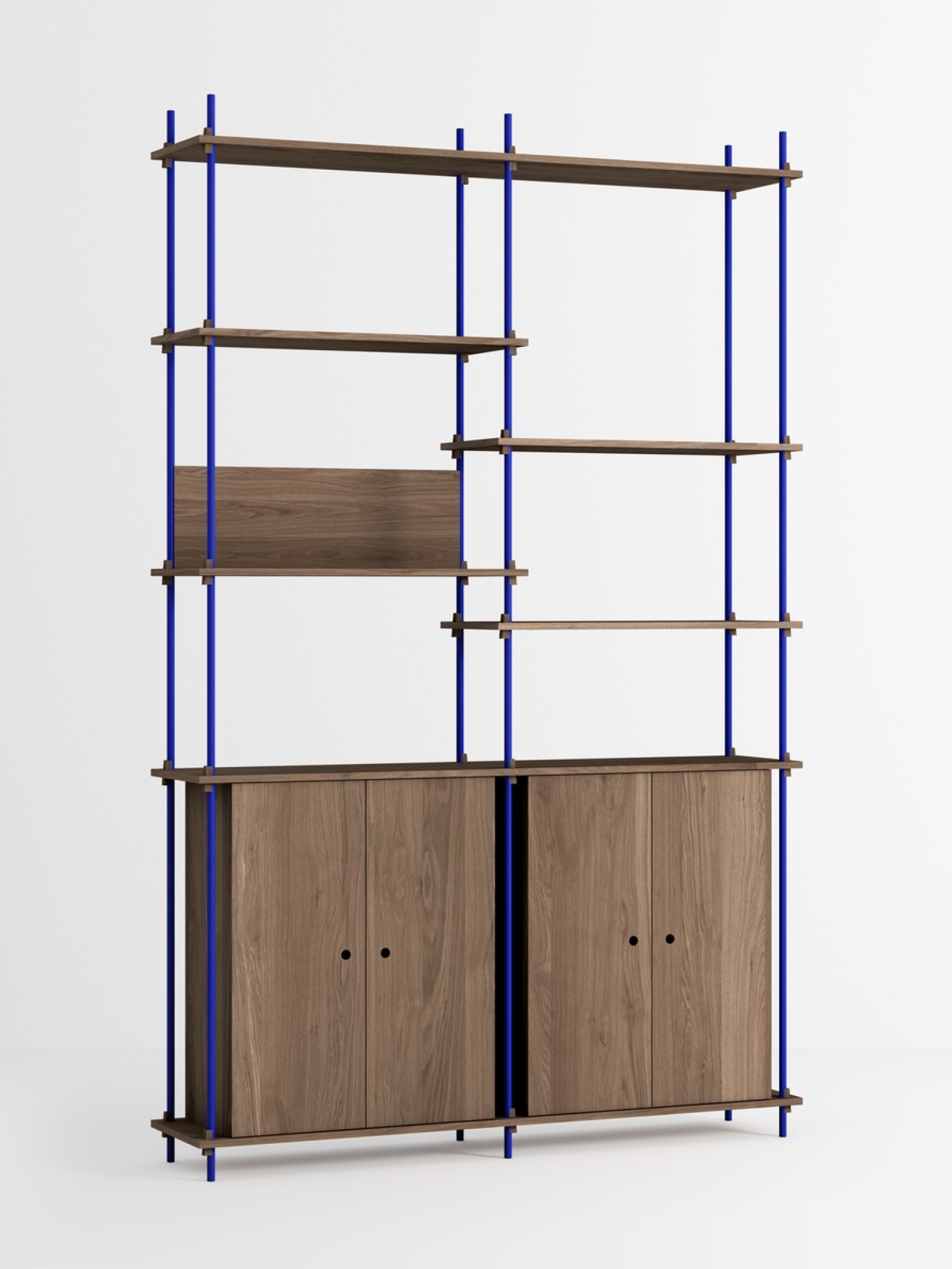 Moebe Shelving Set S.255.2.h, Smoked Oak Shelves, Deep Blue Legs (fsc Mix Credit)