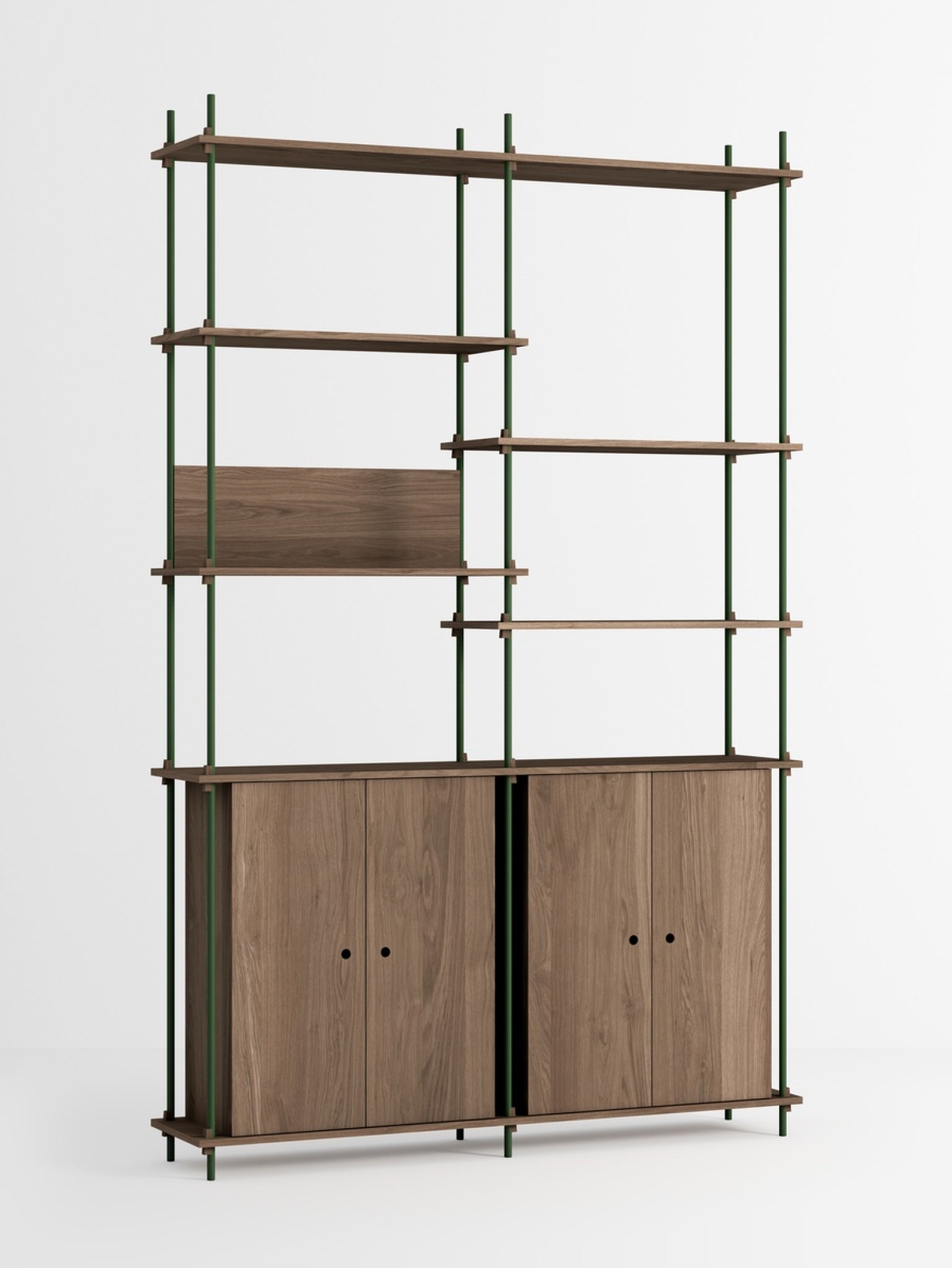 Moebe Shelving Set S.255.2.h, Smoked Oak Shelves, Pine Green Legs (fsc Mix Credit)