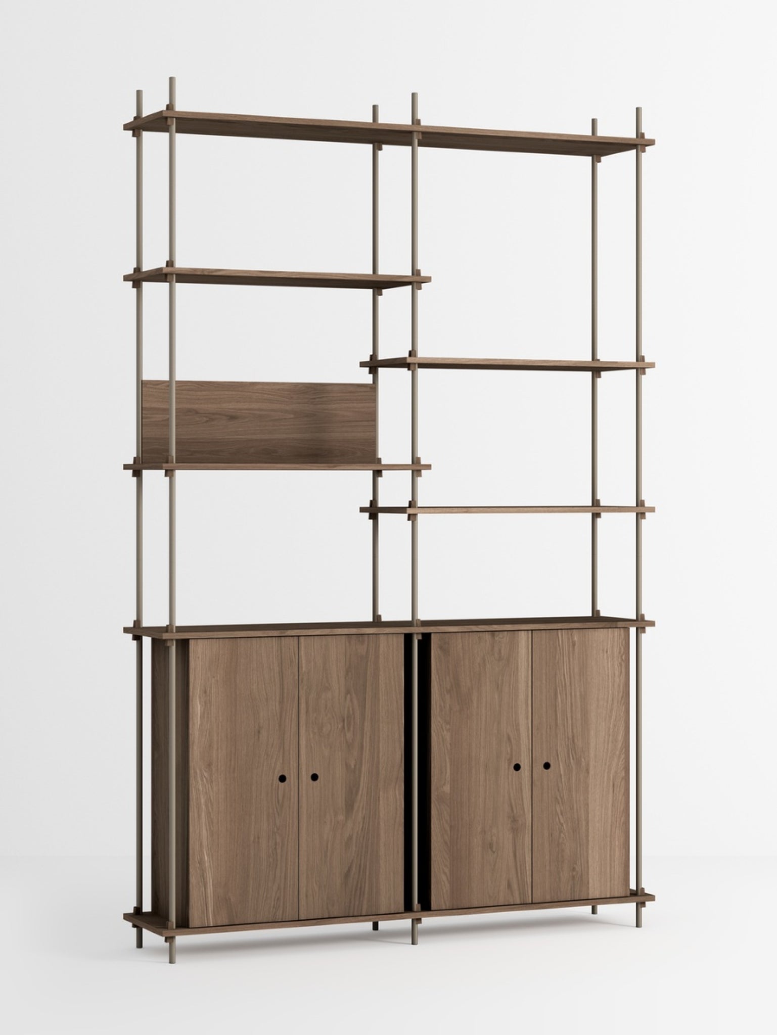 Moebe Shelving Set S.255.2.h, Smoked Oak Shelves, Warm Grey Legs (fsc Mix Credit)