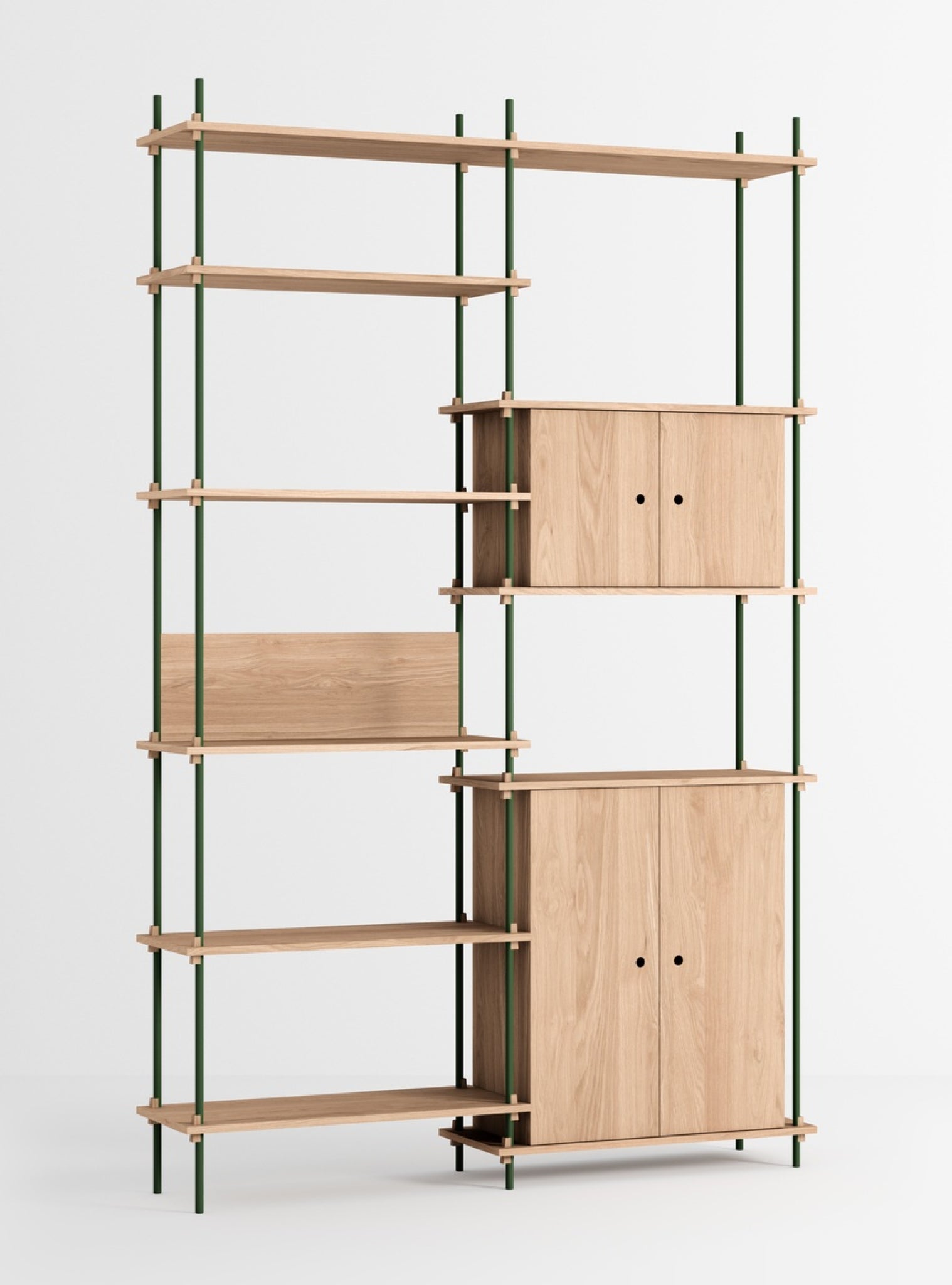 Moebe Shelving Set S.255.2.i, Oak Shelves, Pine Green Legs (fsc Mix Credit)