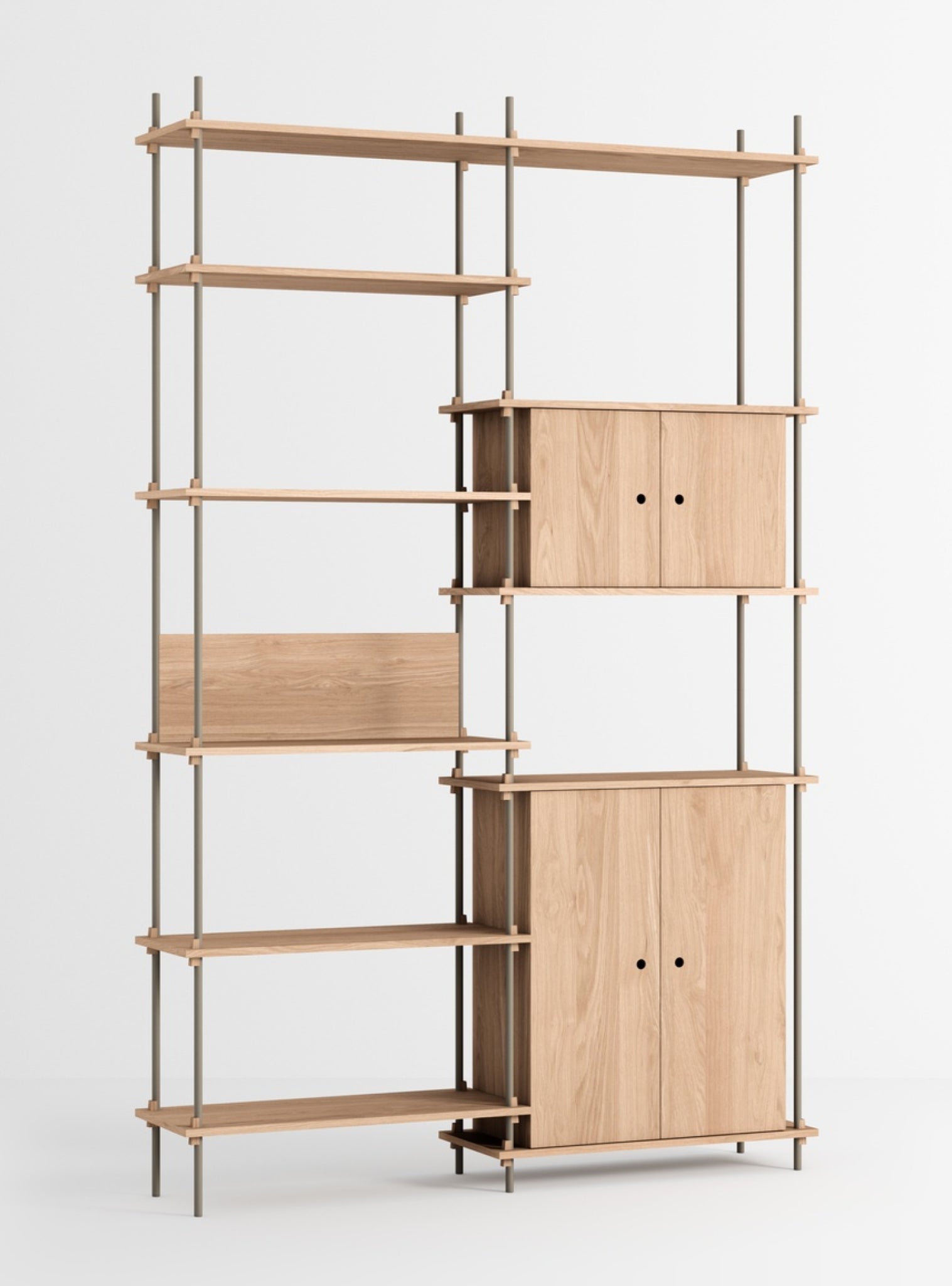 Moebe Shelving Set S.255.2.i, Oak Shelves, Warm Grey Legs (fsc Mix Credit)