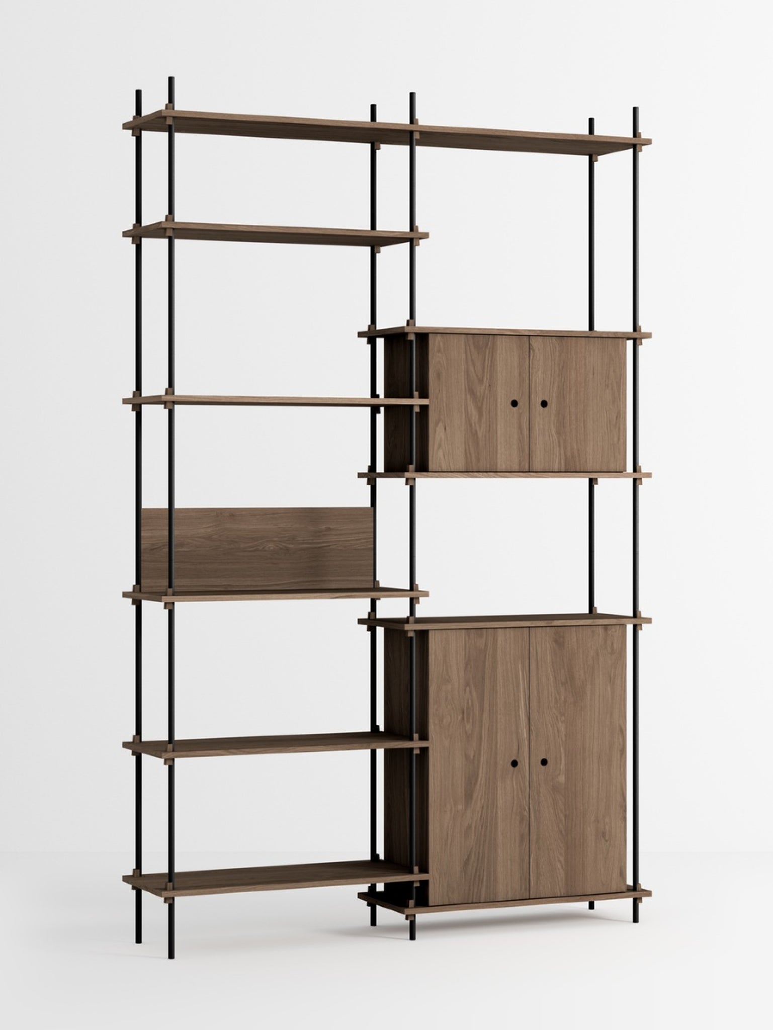 Moebe Shelving Set S.255.2.i, Smoked Oak Shelves, Black Legs (fsc Mix Credit)