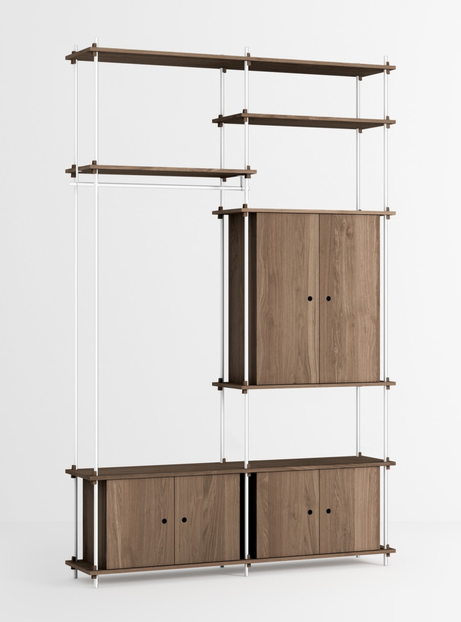 Moebe Shelving Set S.255.2.j, Smoked Oak Shelves, White Legs (fsc Mix Credit)