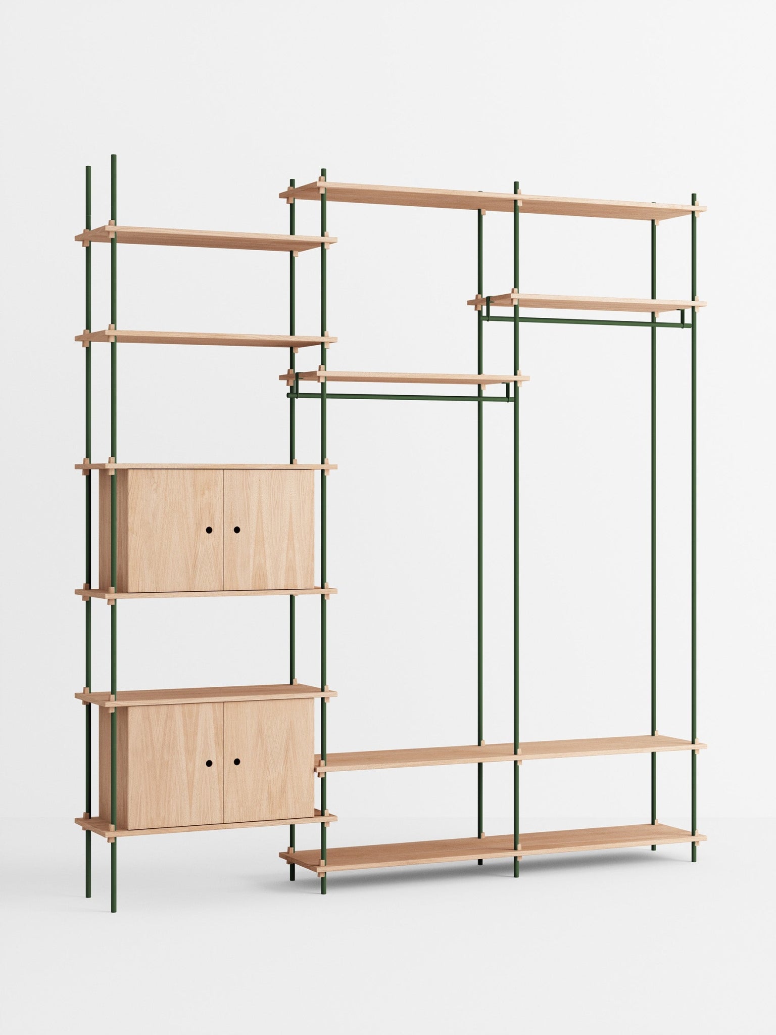 Moebe Shelving Set S.255.3.c, Oak Shelves, Pine Green Legs (fsc Mix Credit)