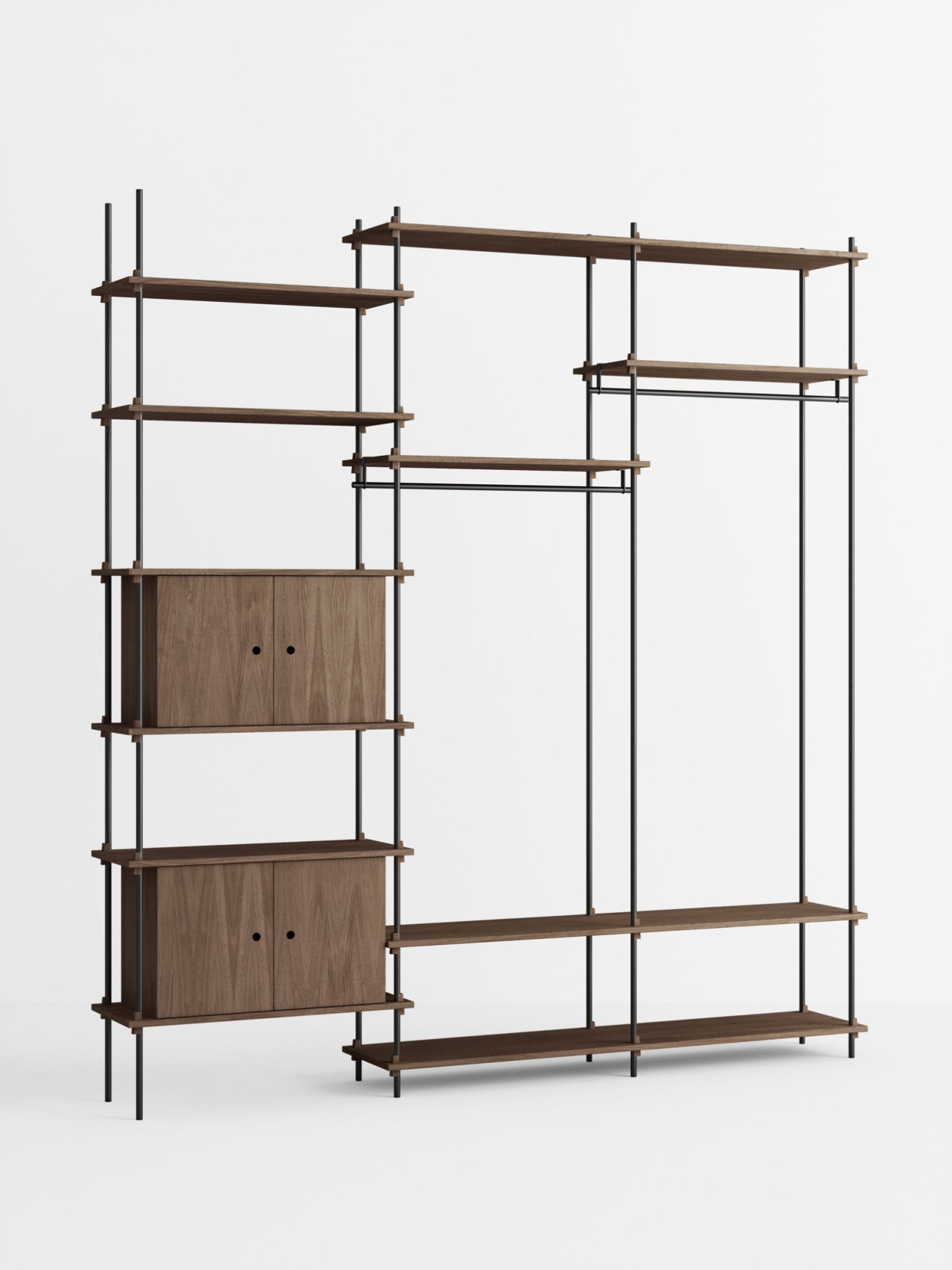 Moebe Shelving Set S.255.3.c, Smoked Oak Shelves, Black Legs (fsc Mix Credit)
