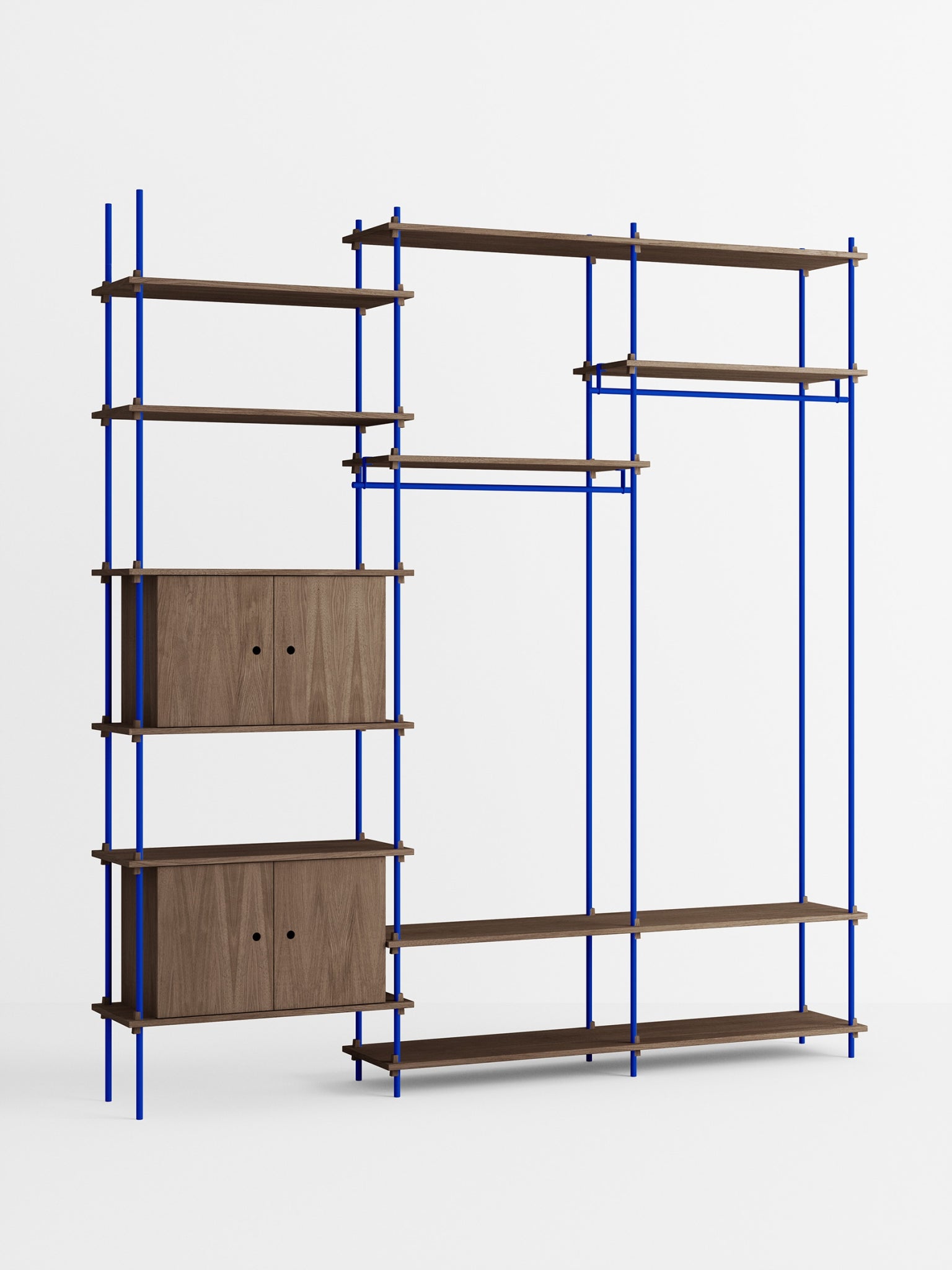 Moebe Shelving Set S.255.3.c, Smoked Oak Shelves, Deep Blue Legs (fsc Mix Credit)