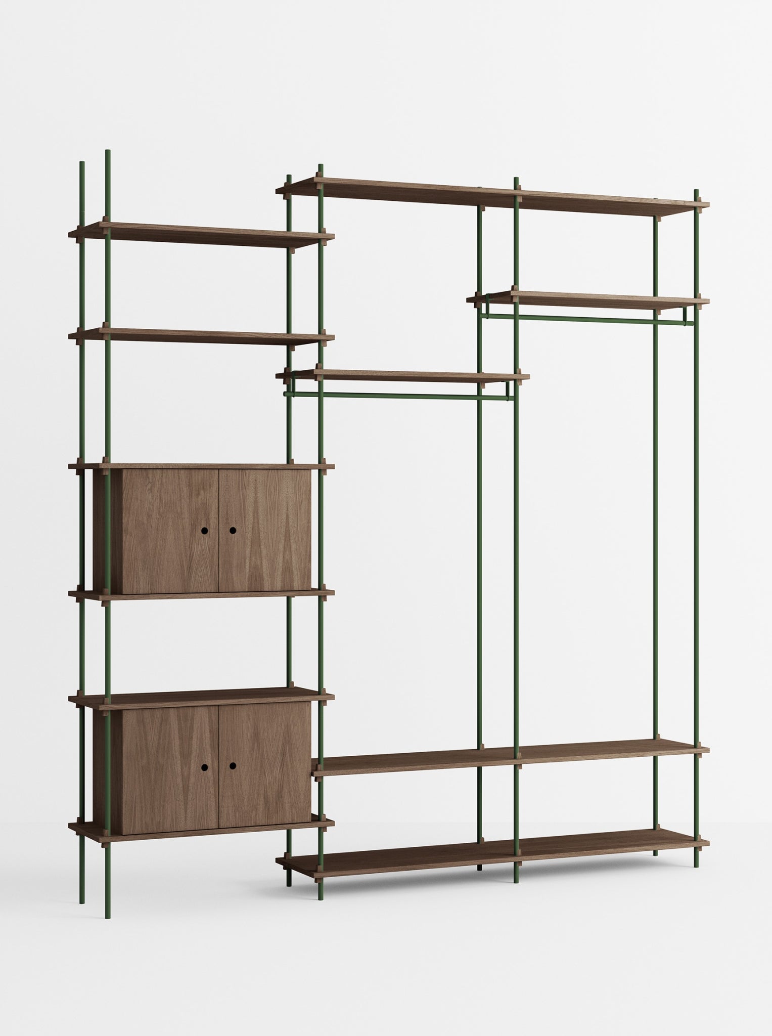 Moebe Shelving Set S.255.3.c, Smoked Oak Shelves, Pine Green Legs (fsc Mix Credit)