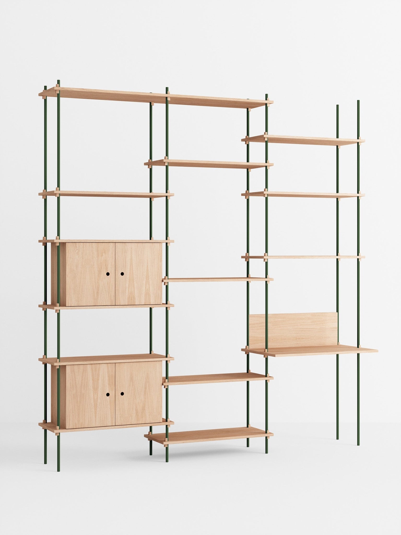 Moebe Shelving Set S.255.3.d, Oak Shelves, Pine Green Legs (fsc Mix Credit)