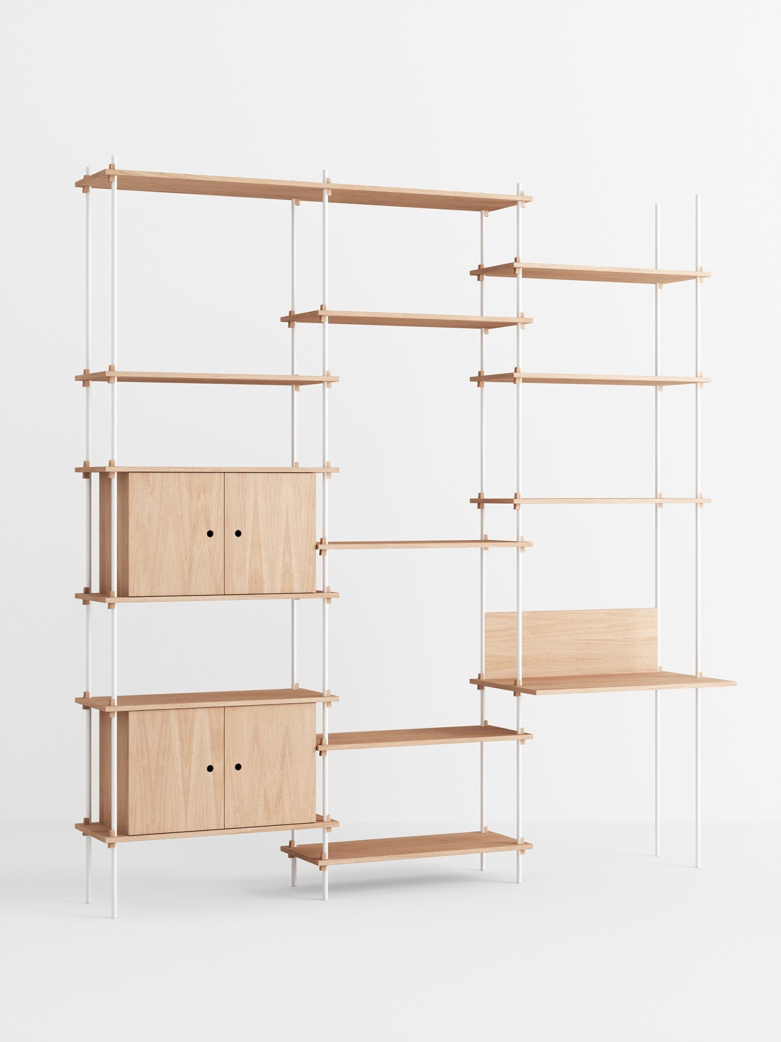 Moebe Shelving Set S.255.3.d, Oak Shelves, White Legs (fsc Mix Credit)