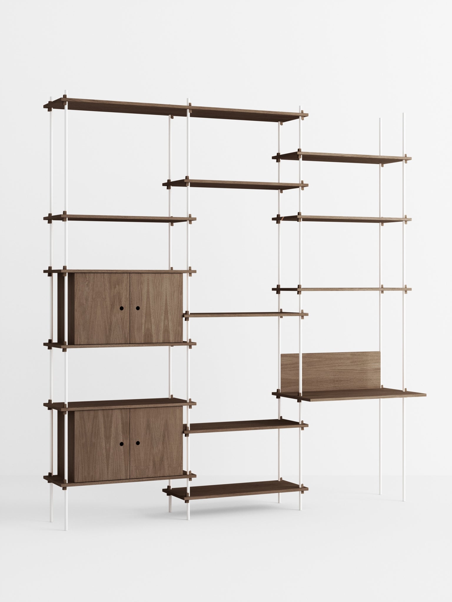Moebe Shelving Set S.255.3.d, Smoked Oak Shelves, White Legs (fsc Mix Credit)
