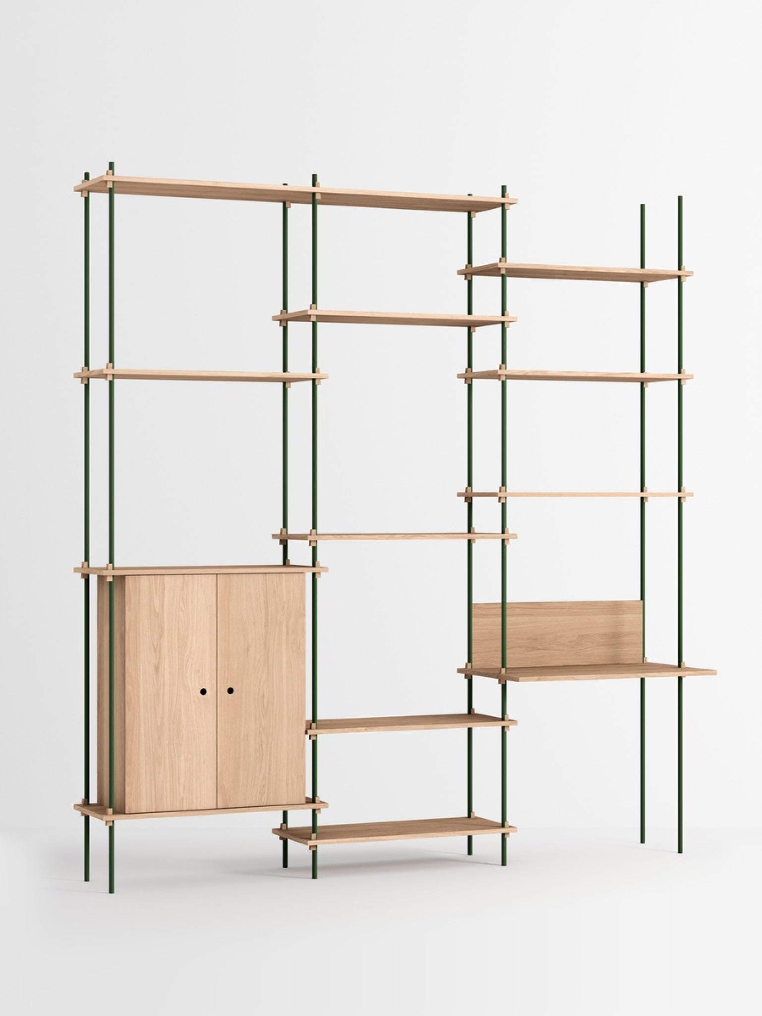 Moebe Shelving Set S.255.3.e, Oak Shelves, Pine Green Legs (fsc Mix Credit)