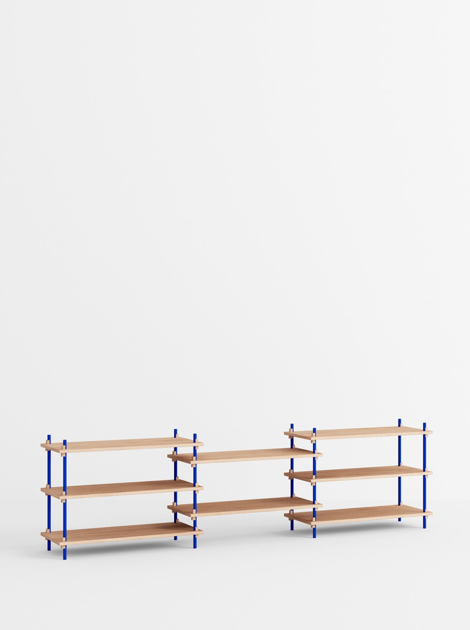 Moebe Shelving Set S.65.3.a, Oak Shelves, Deep Blue Legs (fsc Mix Credit)