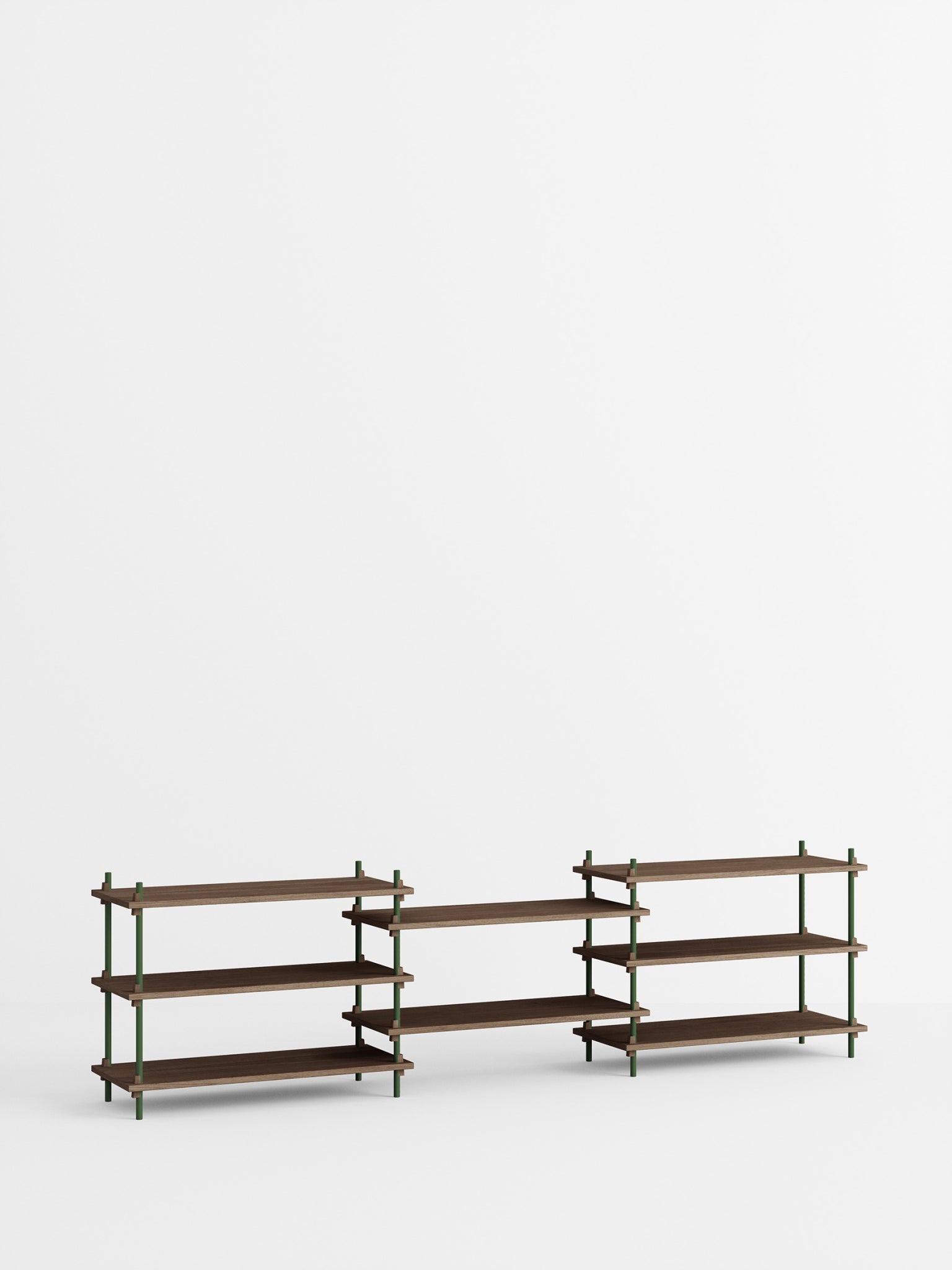 Moebe Shelving Set S.65.3.a, Smoked Oak Shelves, Pine Green Legs (fsc Mix Credit)