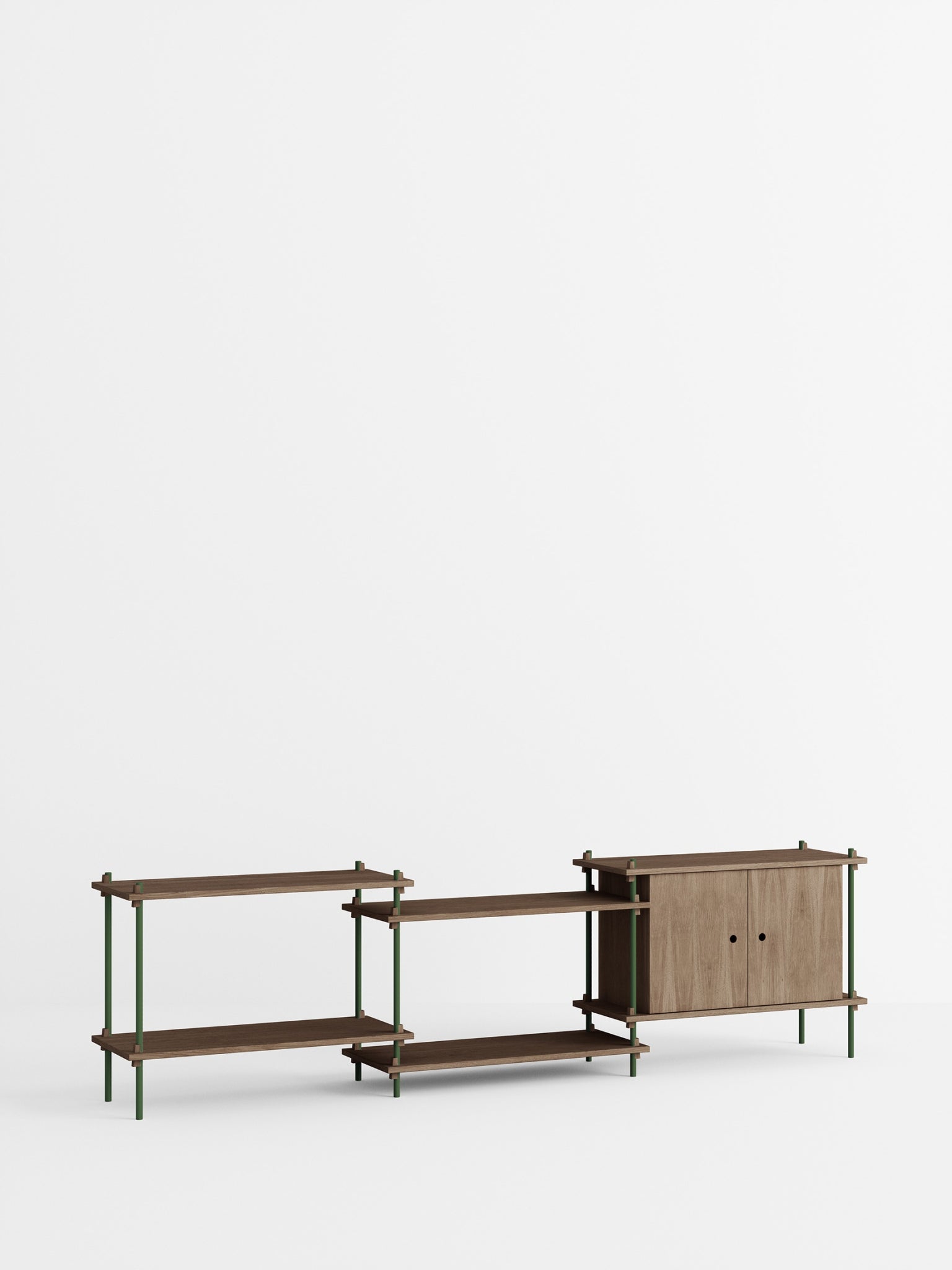 Moebe Shelving Set S.65.3.b, Smoked Oak Shelves, Pine Green Legs (fsc Mix Credit)