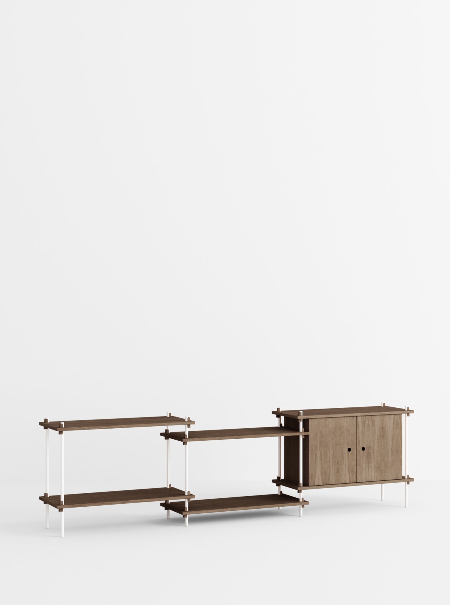 Moebe Shelving Set S.65.3.b, Smoked Oak Shelves, White Legs (fsc Mix Credit)