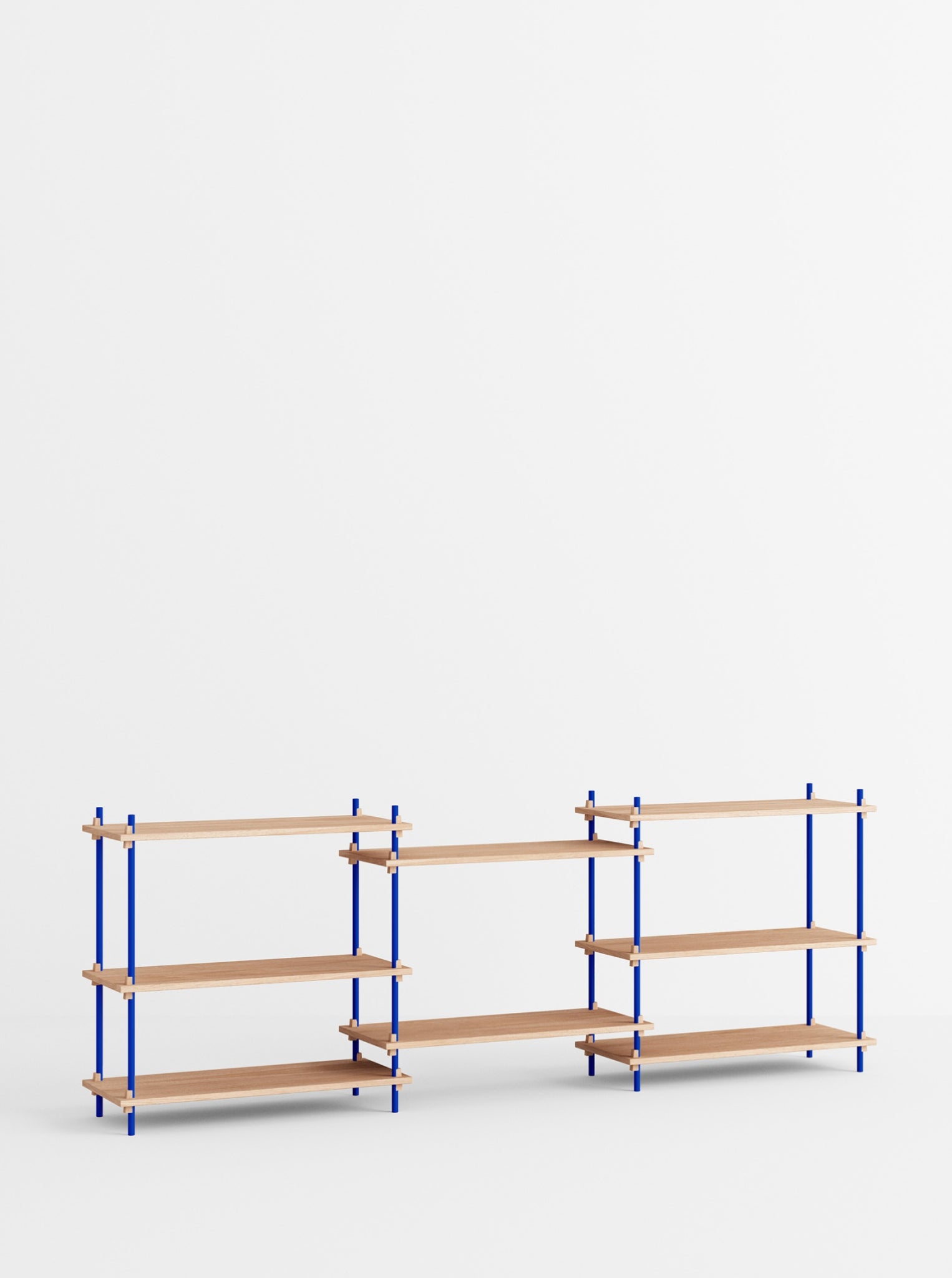 Moebe Shelving Set S.85.3.a, Oak Shelves, Deep Blue Legs (fsc Mix Credit)