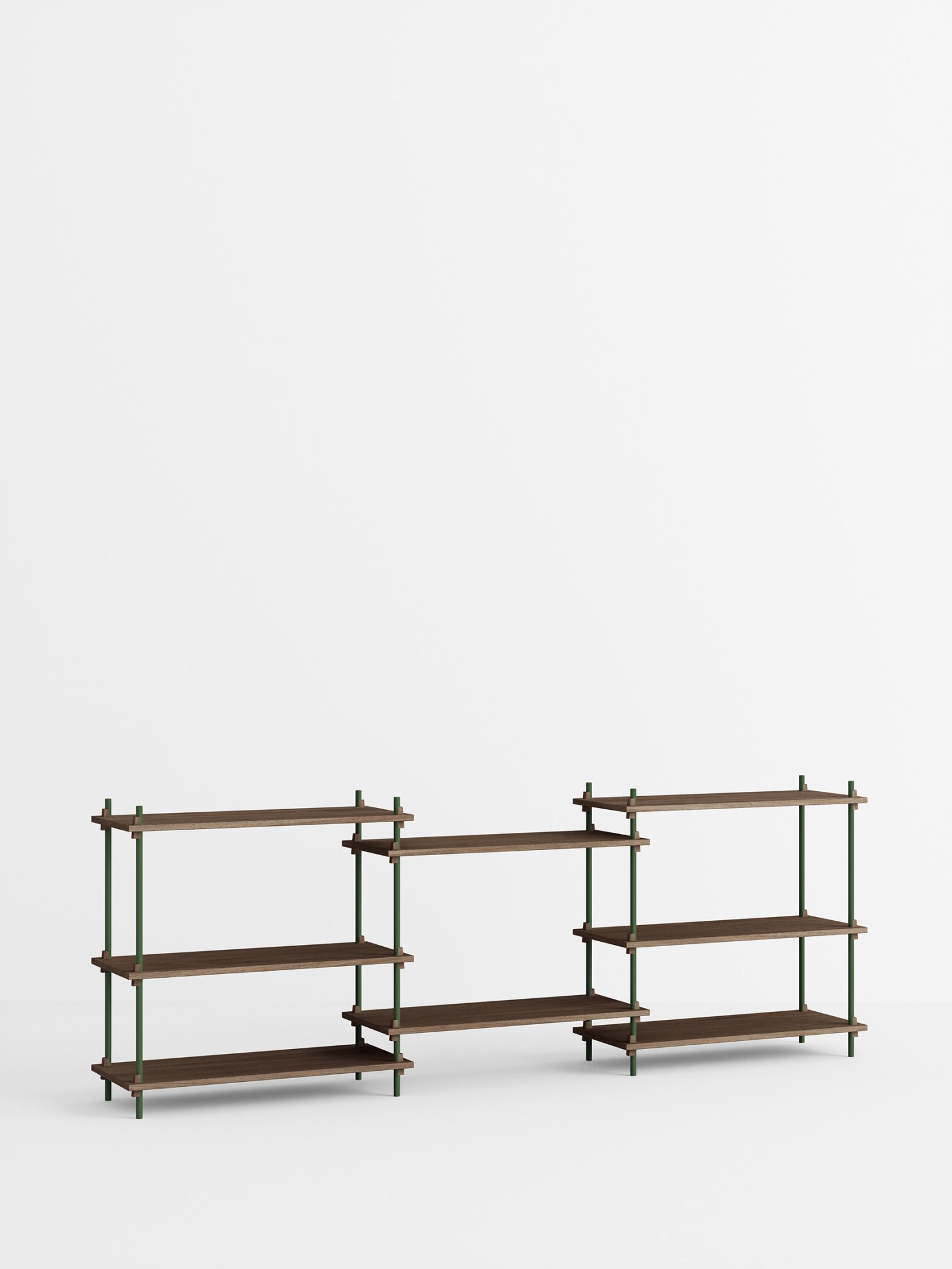 Moebe Shelving Set S.85.3.a, Smoked Oak Shelves, Pine Green Legs (fsc Mix Credit)