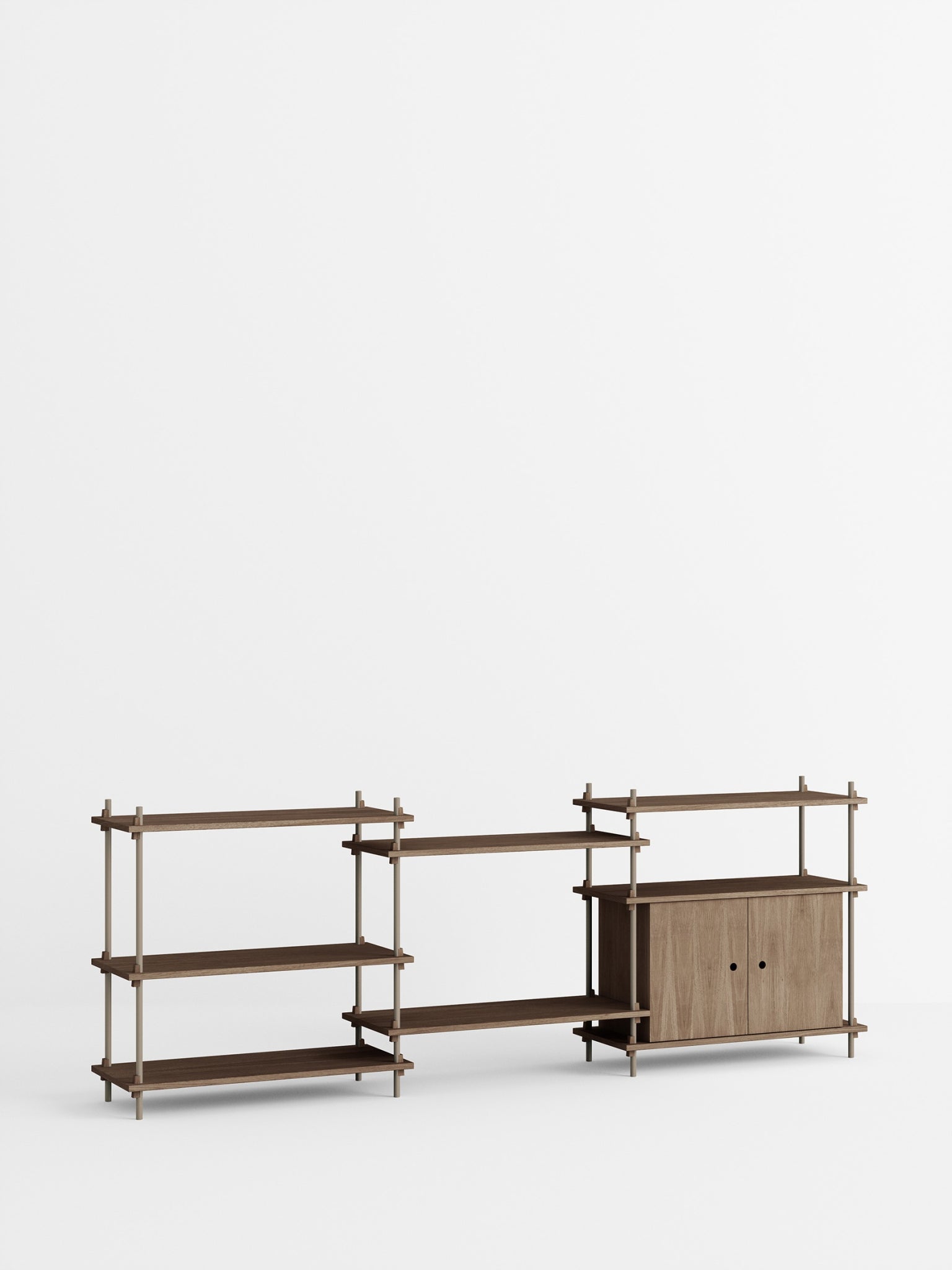Moebe Shelving Set S.85.3.b, Smoked Oak Shelves, Warm Grey Legs (fsc Mix Credit)