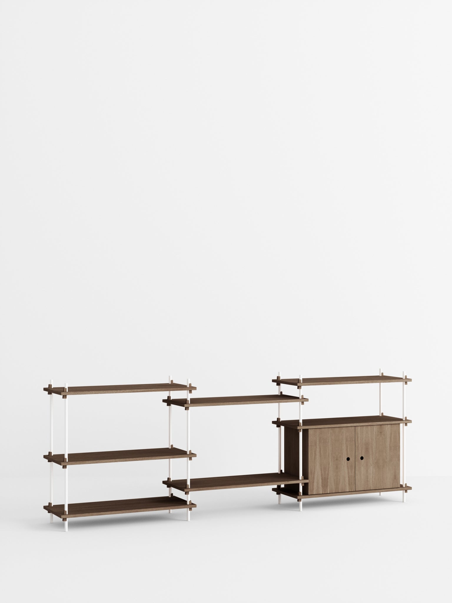 Moebe Shelving Set S.85.3.b, Smoked Oak Shelves, White Legs (fsc Mix Credit)