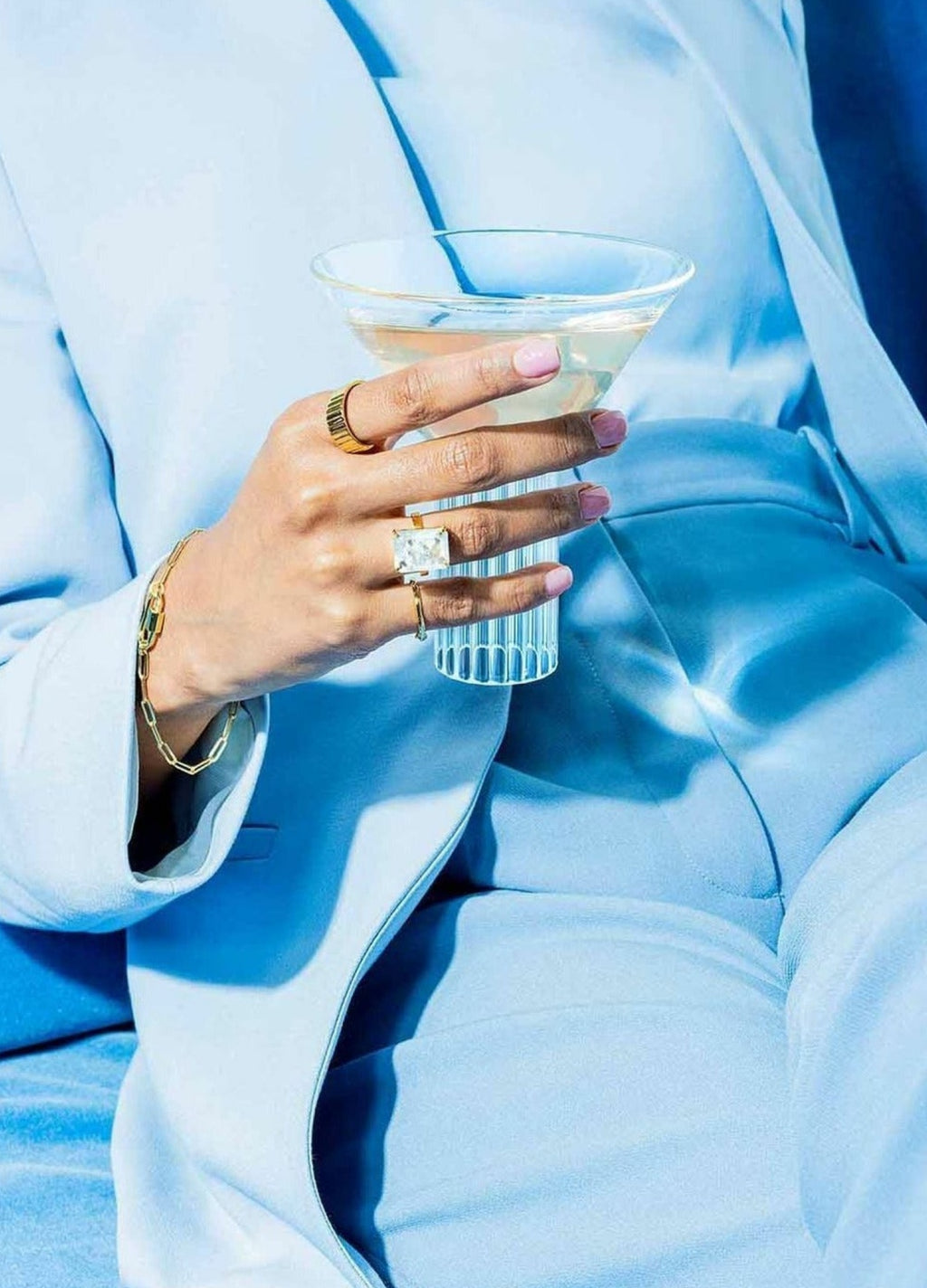 Vincent Candy Rock Sky Blue Topaz Ring Gold Plated, Size 54