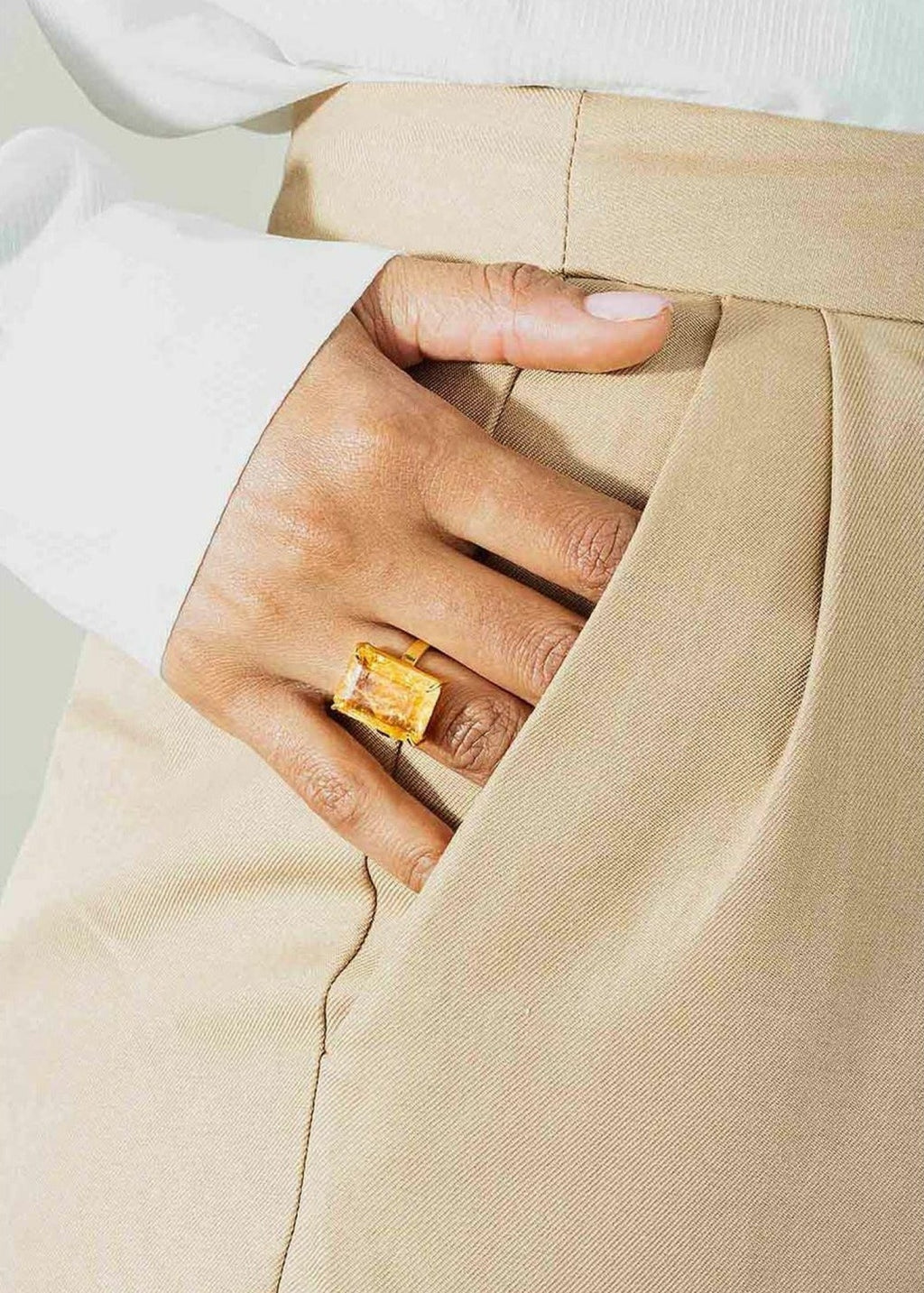 Vincent Candy Rock Citrine Ring Gold Plated, Size 54