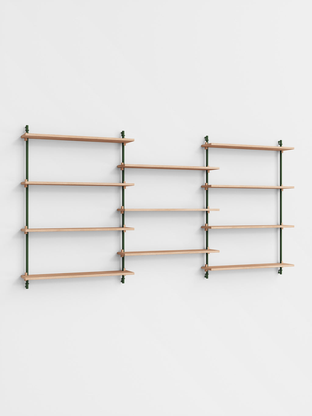 Moebe Wall Shelving Set Ws.115.3, Oak Shelves, Pine Green Legs (fsc Mix Credit)