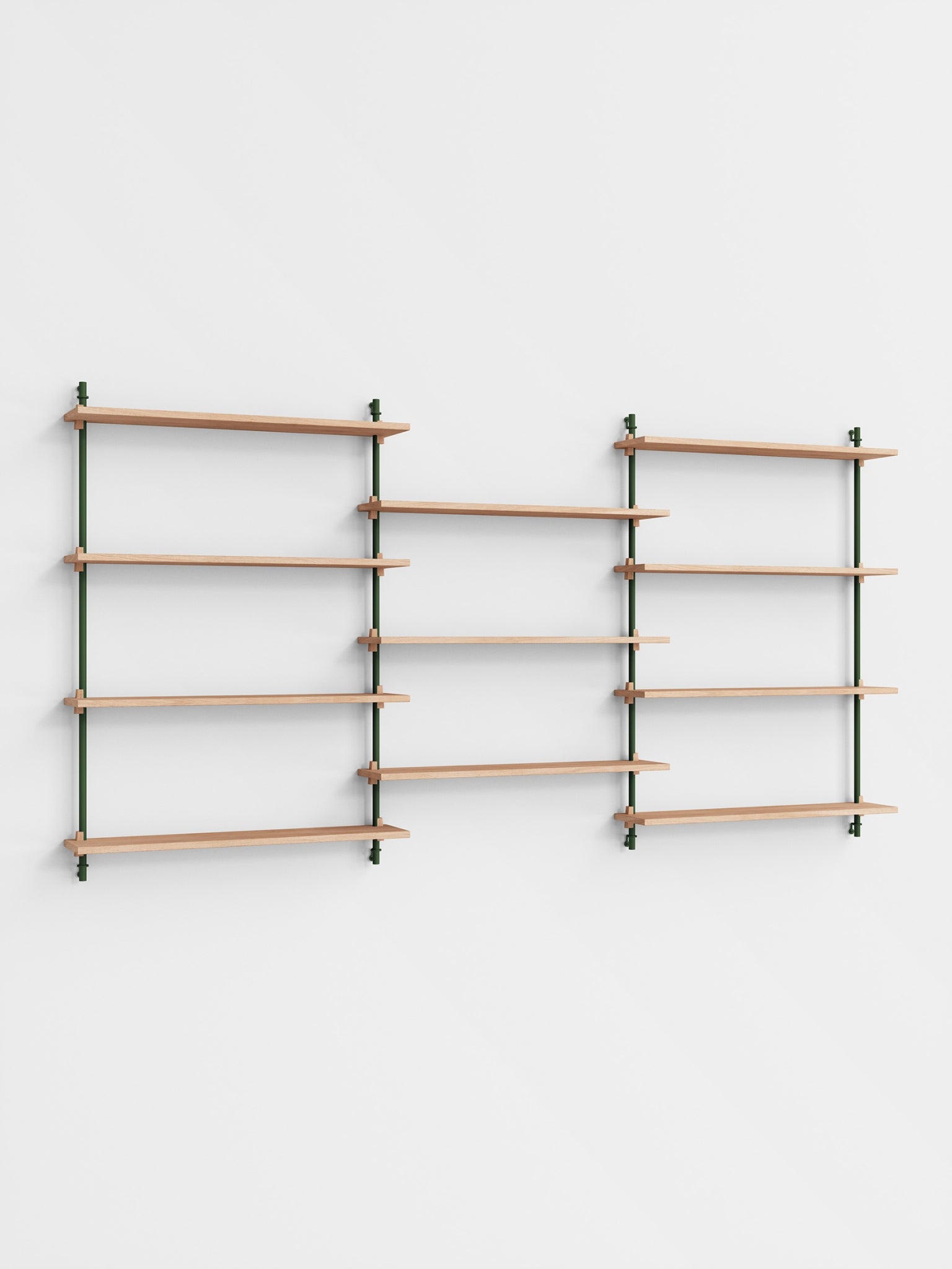Moebe Wall Shelving Set Ws.115.3, Oak Shelves, Pine Green Legs (fsc Mix Credit)