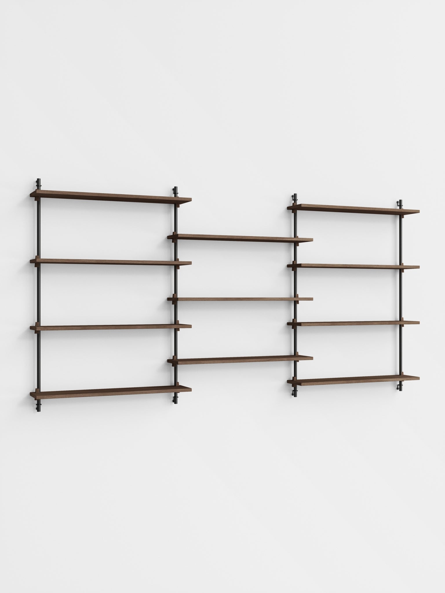 Moebe Wall Shelving Set Ws.115.3, Smoked Oak Shelves, Black Legs (fsc Mix Credit)