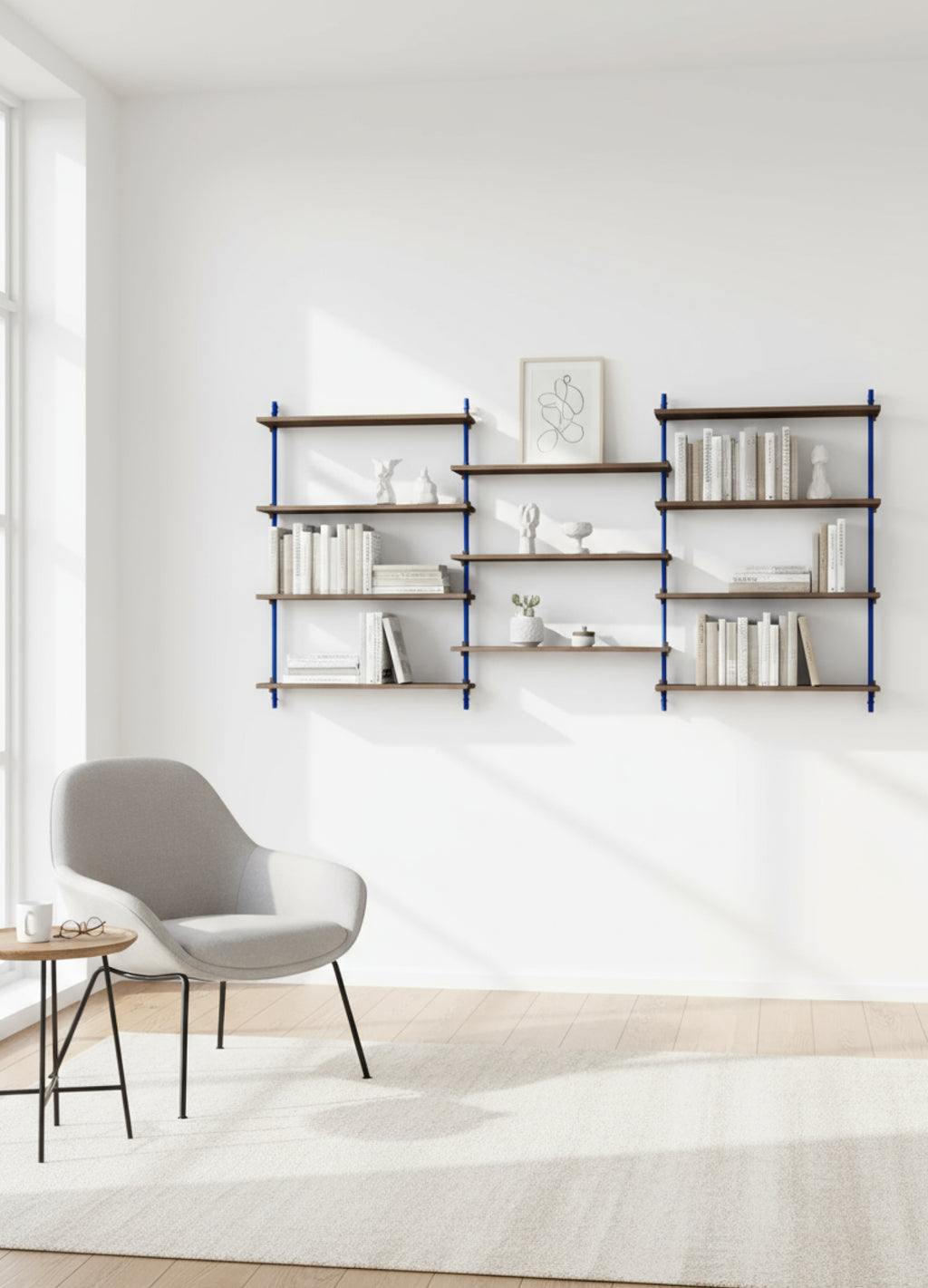 Moebe Wall Shelving Set Ws.115.3, Smoked Oak Shelves, Deep Blue Legs (fsc Mix Credit)
