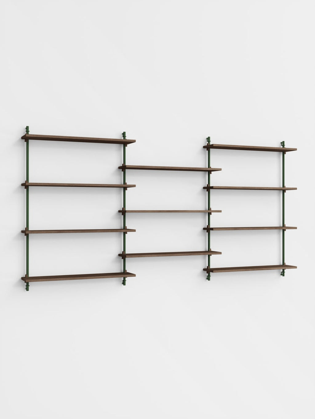 Moebe Wall Shelving Set Ws.115.3, Smoked Oak Shelves, Pine Green Legs (fsc Mix Credit)