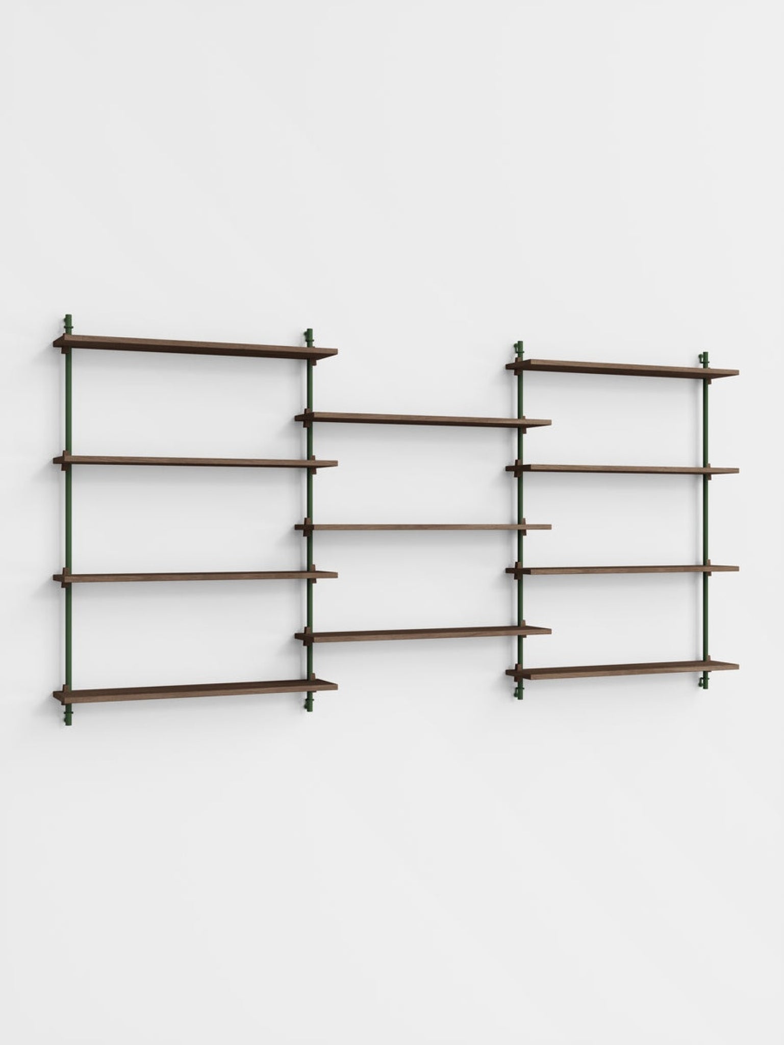 Moebe Wall Shelving Set Ws.115.3, Smoked Oak Shelves, Pine Green Legs (fsc Mix Credit)