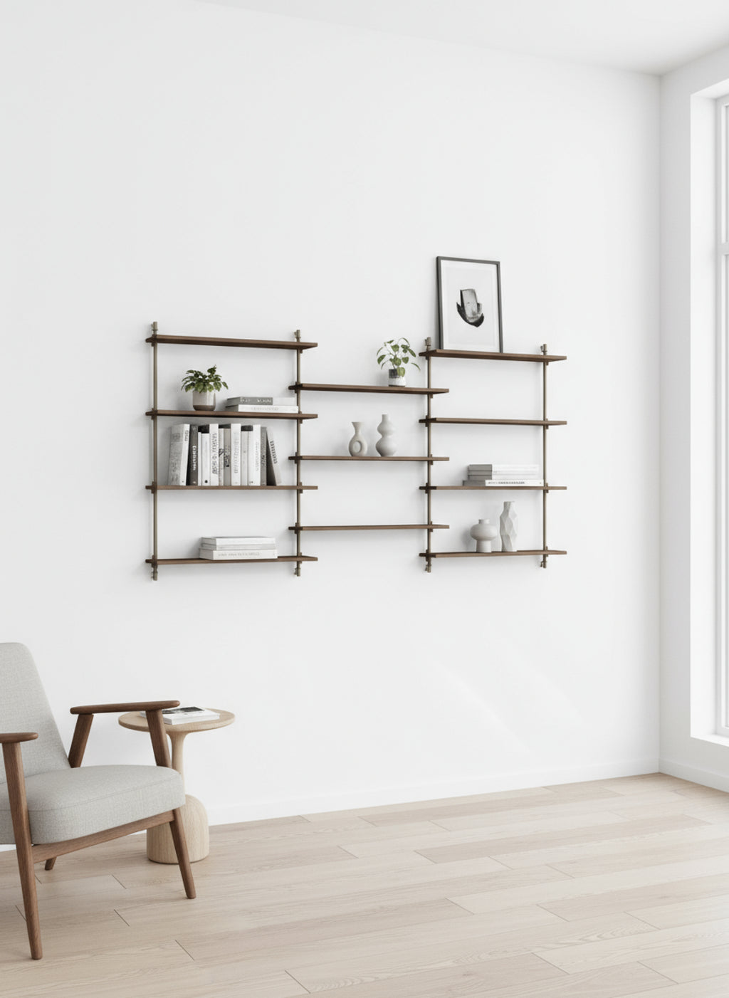Moebe Wall Shelving Set Ws.115.3, Smoked Oak Shelves, Warm Grey Legs (fsc Mix Credit)