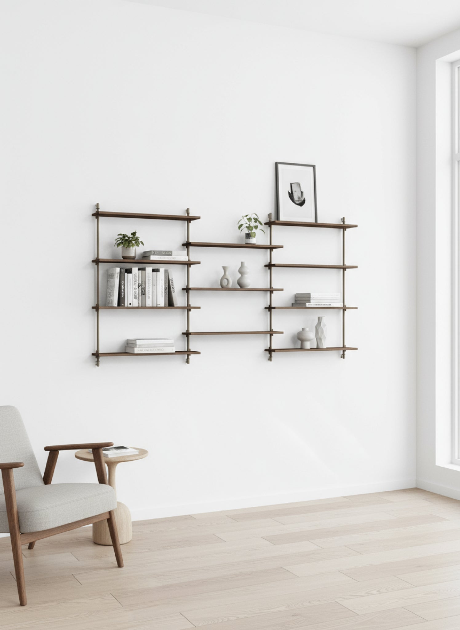 Moebe Wall Shelving Set Ws.115.3, Smoked Oak Shelves, Warm Grey Legs (fsc Mix Credit)