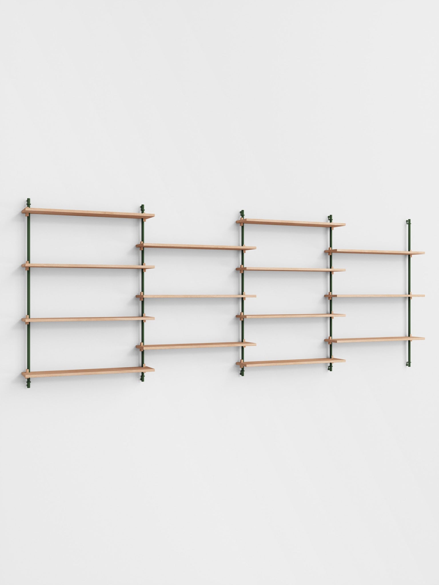 Moebe Wall Shelving Set Ws.115.4, Oak Shelves, Pine Green Legs (fsc Mix Credit)