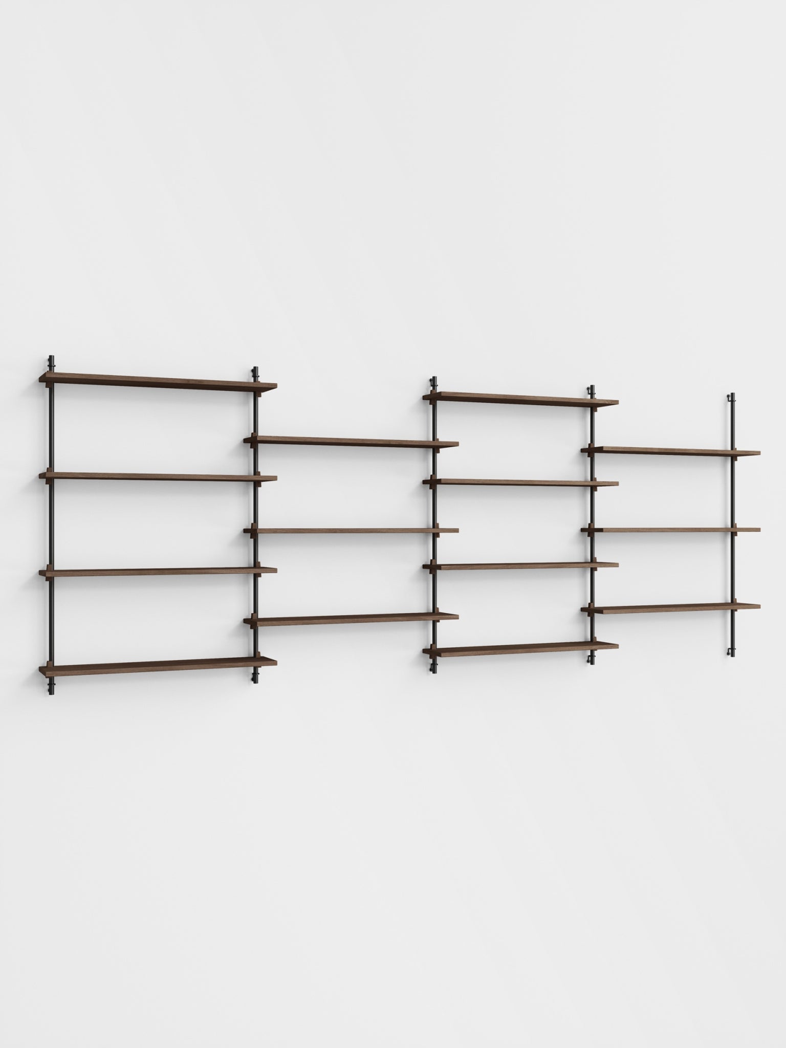 Moebe Wall Shelving Set Ws.115.4, Smoked Oak Shelves, Black Legs (fsc Mix Credit)