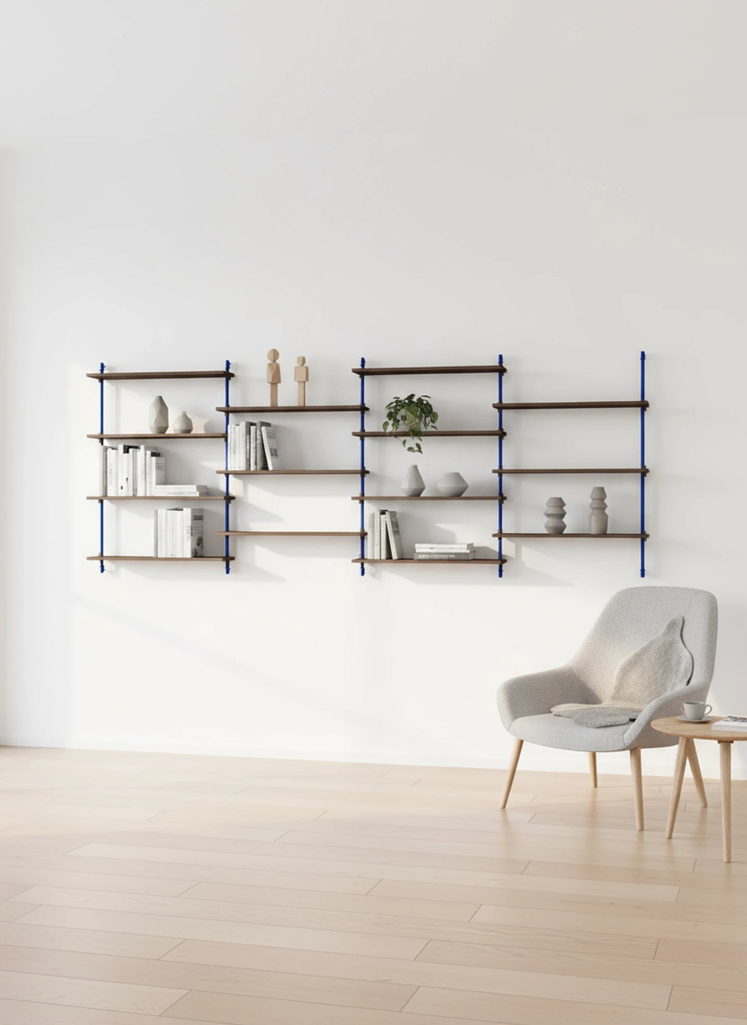 Moebe Wall Shelving Set Ws.115.4, Smoked Oak Shelves, Deep Blue Legs (fsc Mix Credit)
