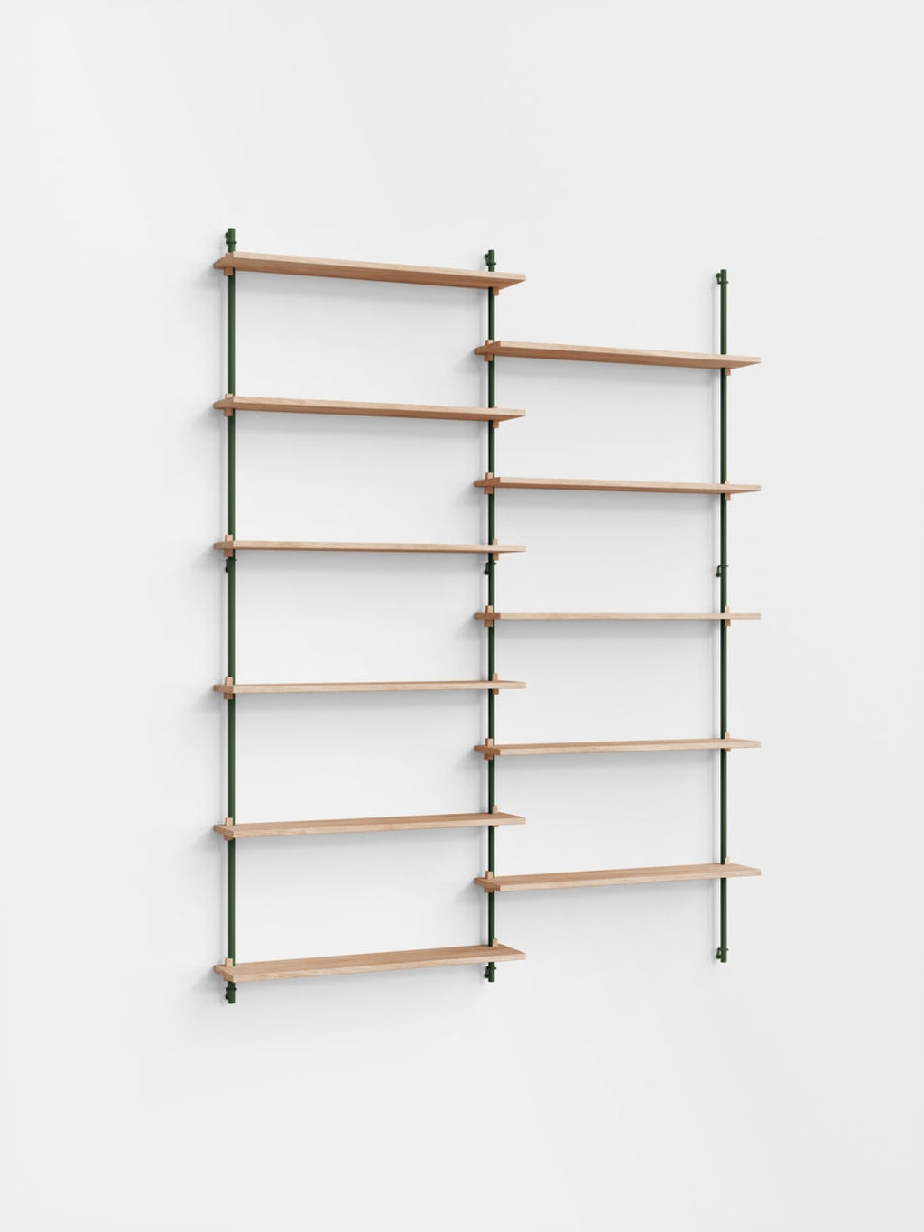 Moebe Wall Shelving Set Ws.200.2, Oak Shelves, Pine Green Legs (fsc Mix Credit)