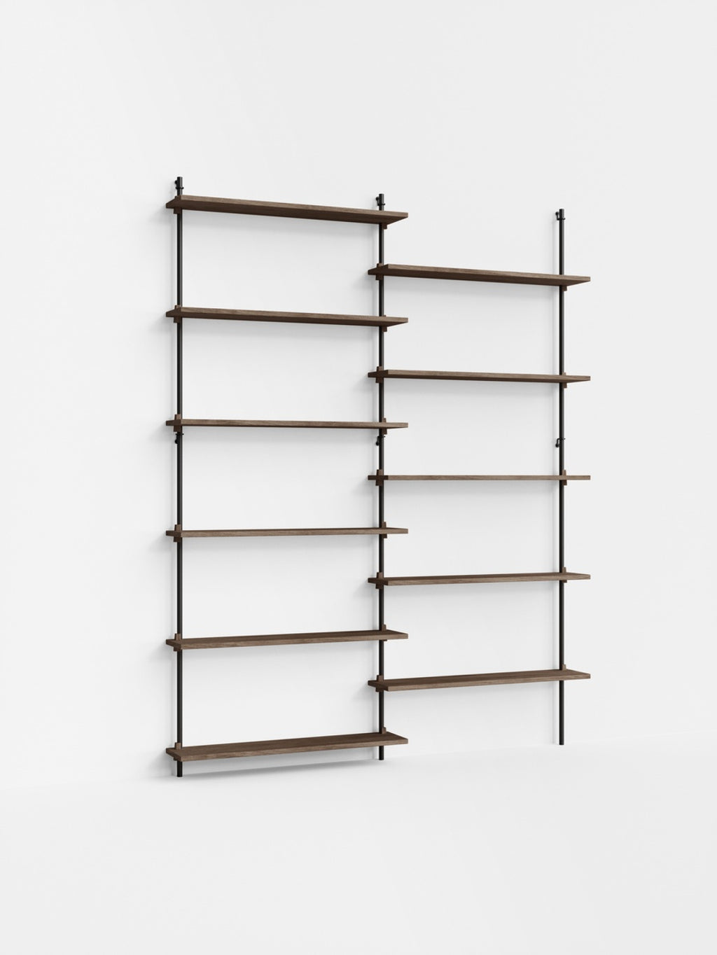 Moebe Wall Shelving Set Ws.200.2, Smoked Oak Shelves, Black Legs (fsc Mix Credit)