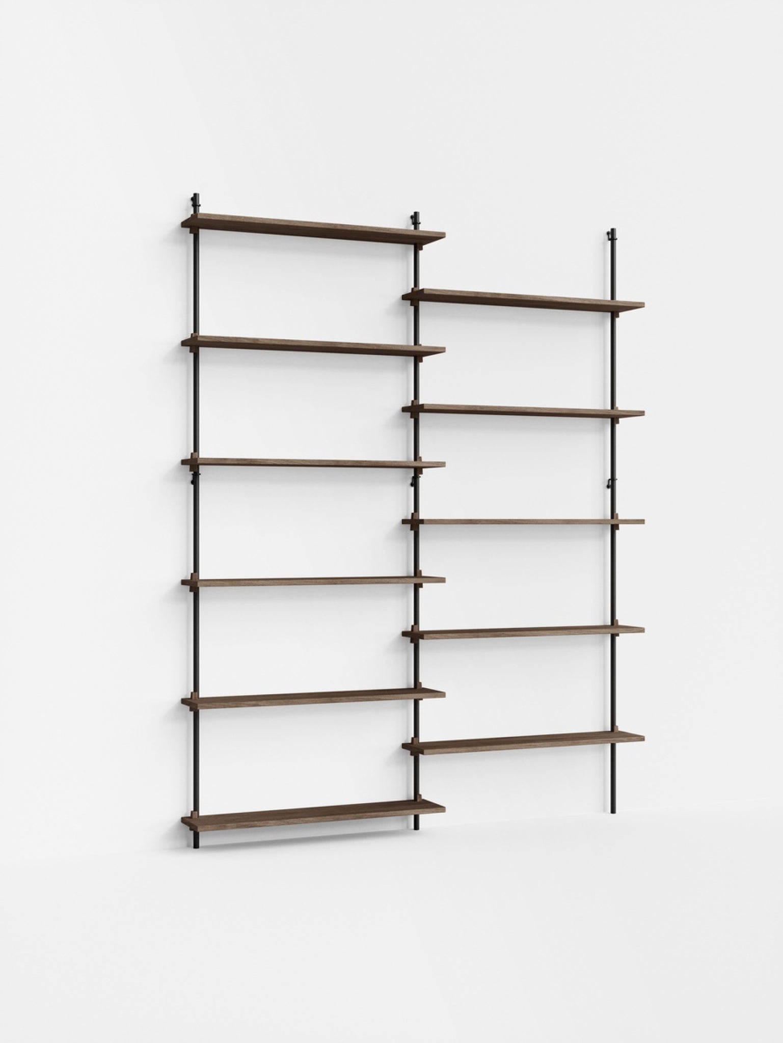 Moebe Wall Shelving Set Ws.200.2, Smoked Oak Shelves, Black Legs (fsc Mix Credit)
