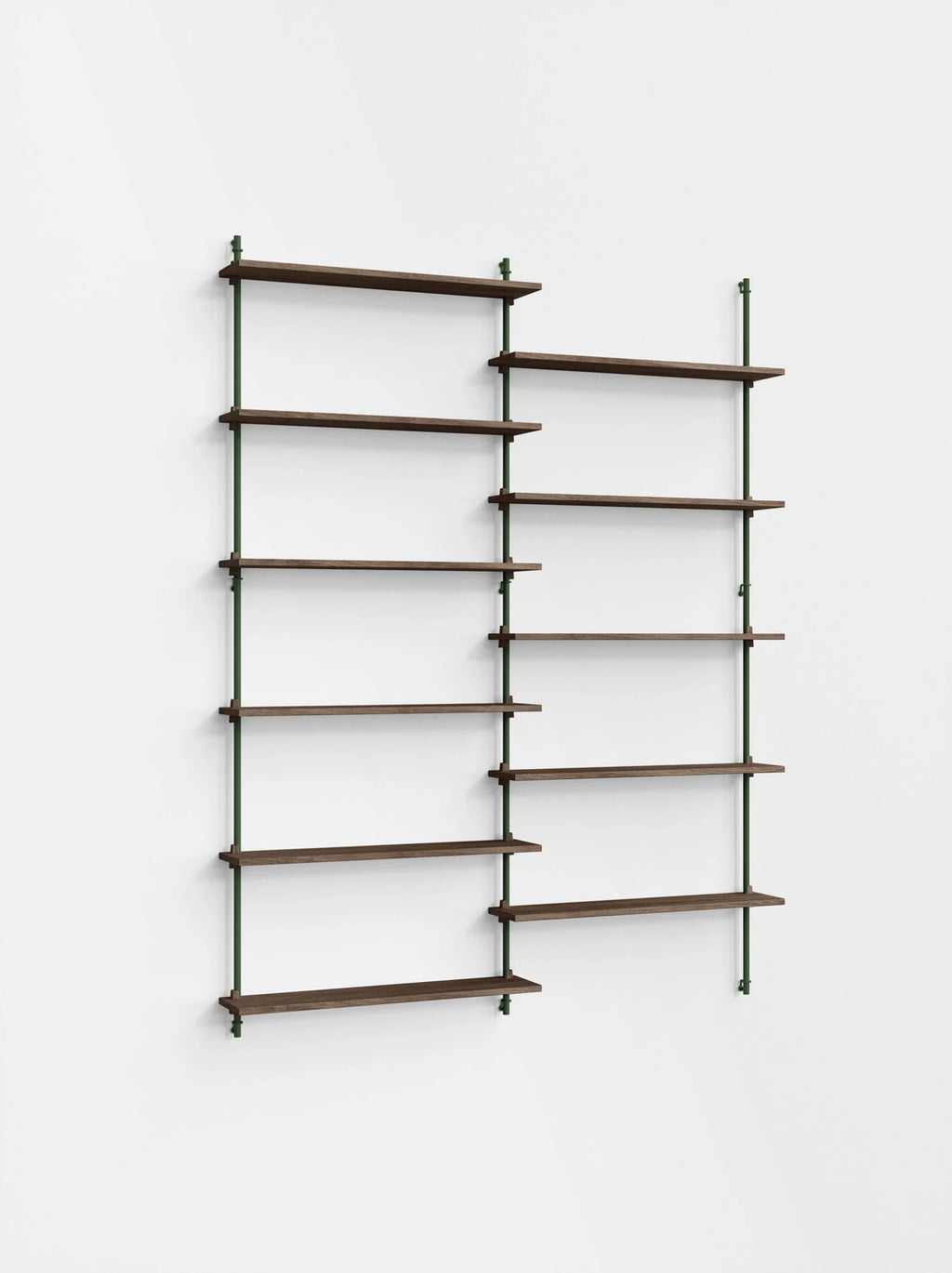Moebe Wall Shelving Set Ws.200.2, Smoked Oak Shelves, Pine Green Legs (fsc Mix Credit)